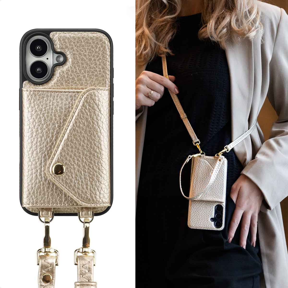 SELENCIA Sera Koordhoes met pashouder envelop - Geschikt voor Apple iPhone 16 - Telefoonhoesje voor Apple iPhone 16 Goud