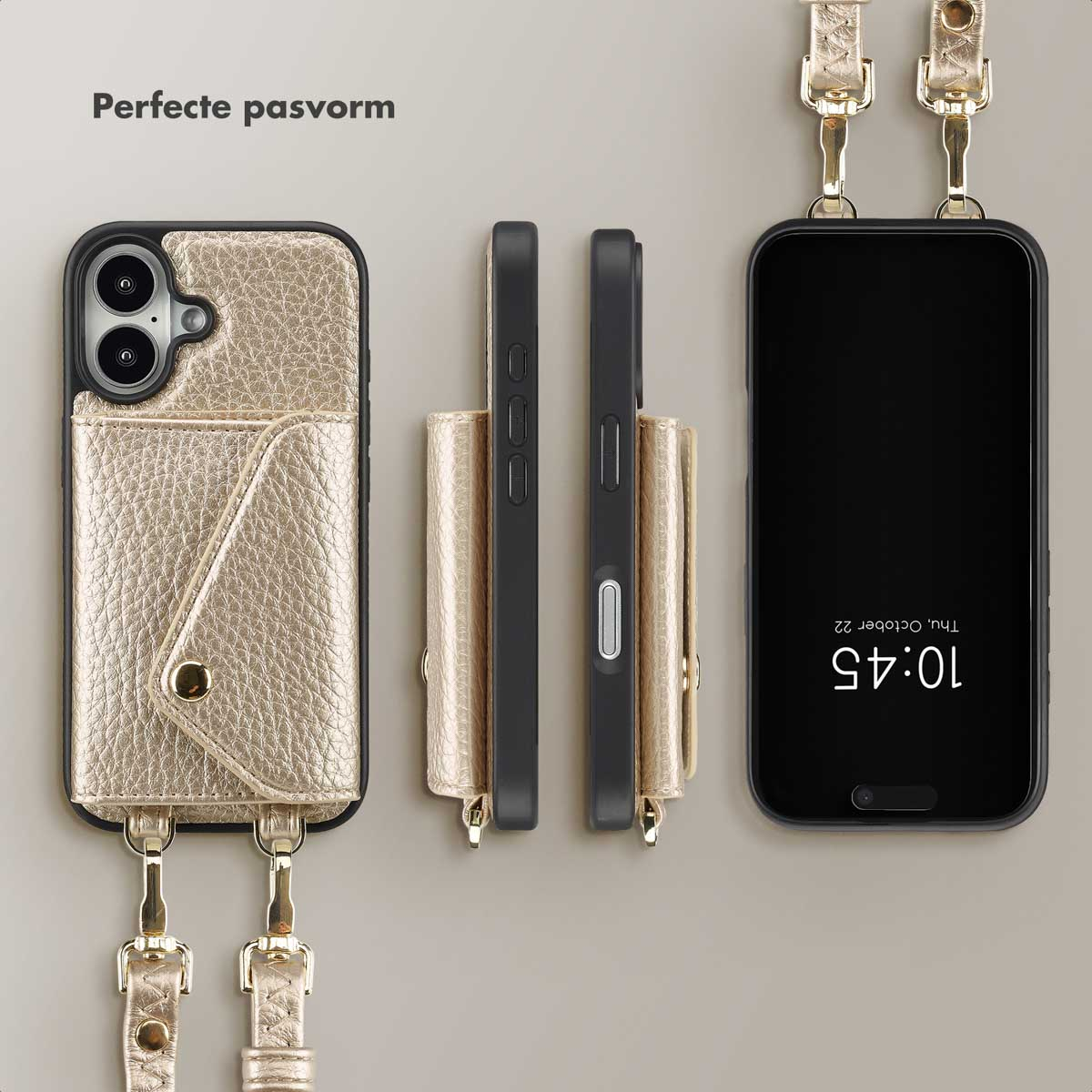 SELENCIA Sera Koordhoes met pashouder envelop - Geschikt voor Apple iPhone 16 - Telefoonhoesje voor Apple iPhone 16 Goud