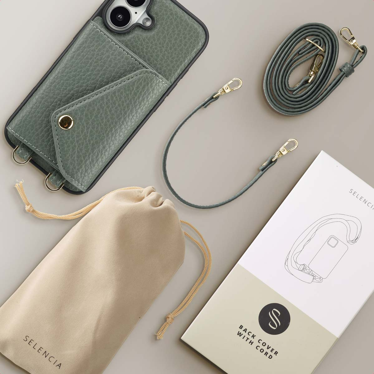 SELENCIA Coque avec lanière compatible avec iPhone 16 Étui de Téléphone voor Apple iPhone 16 Vert
