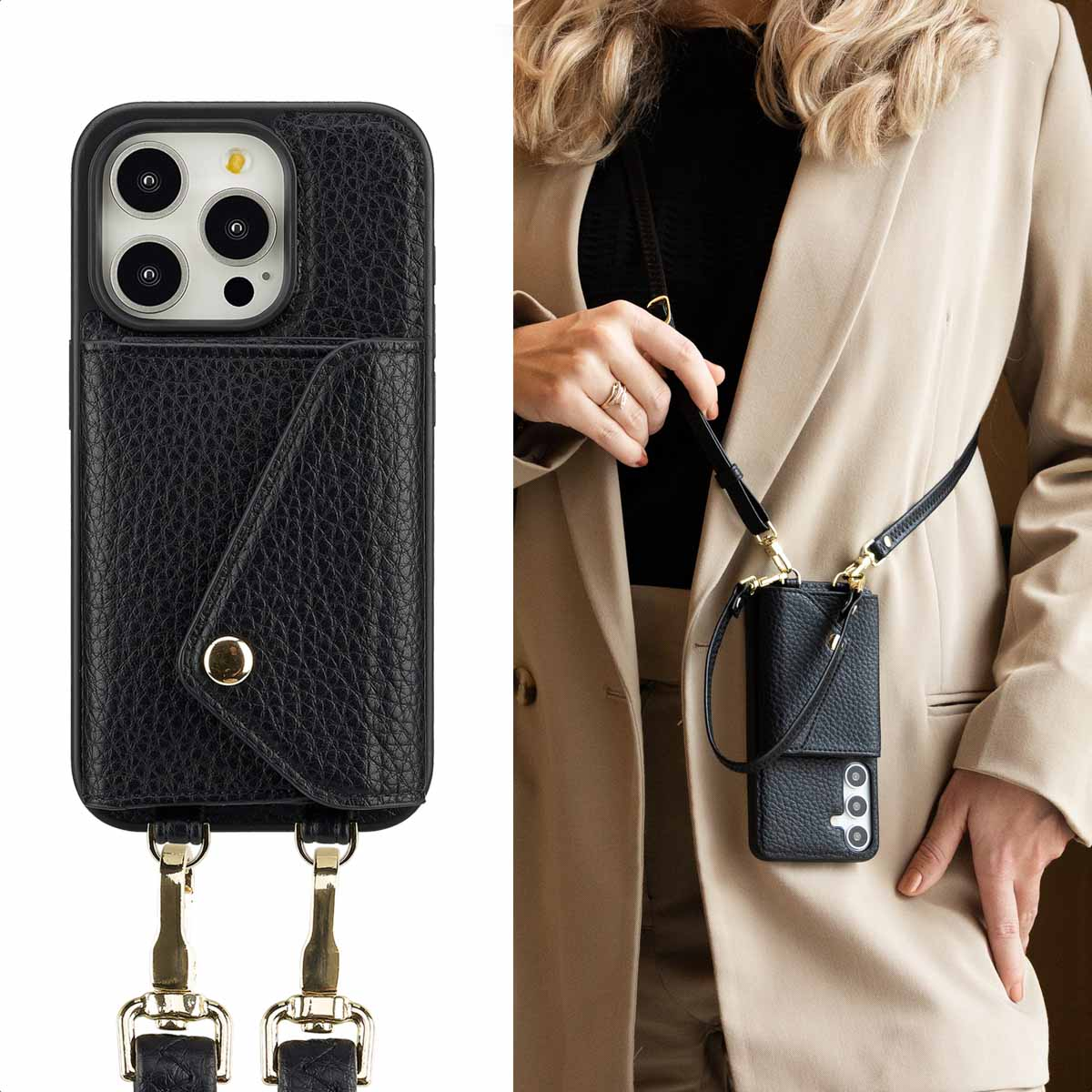 SELENCIA Coque avec lanière compatible avec iPhone 15 Pro Étui de Téléphone voor Apple iPhone 15 Pro Noir
