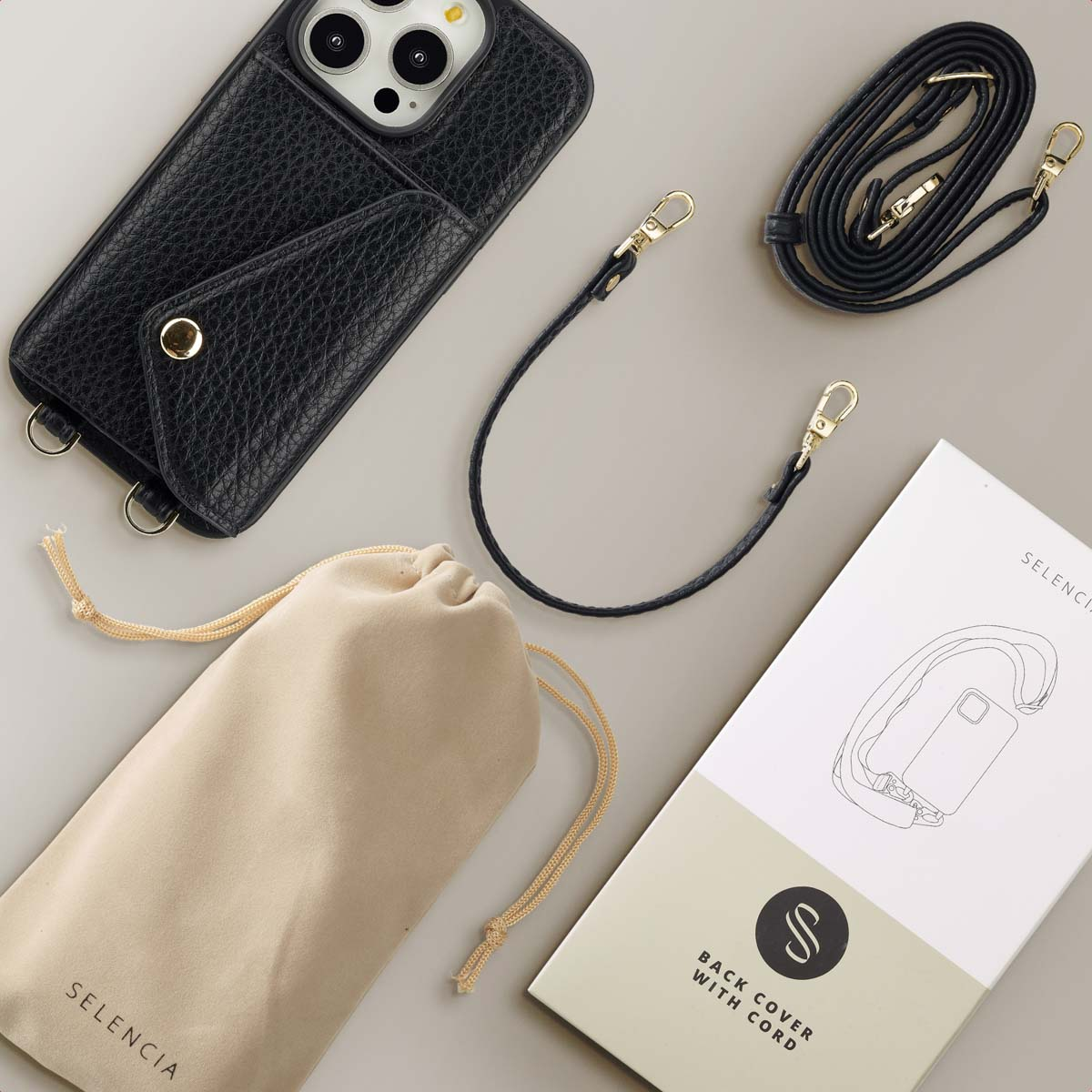 SELENCIA Coque avec lanière compatible avec iPhone 15 Pro Étui de Téléphone voor Apple iPhone 15 Pro Noir