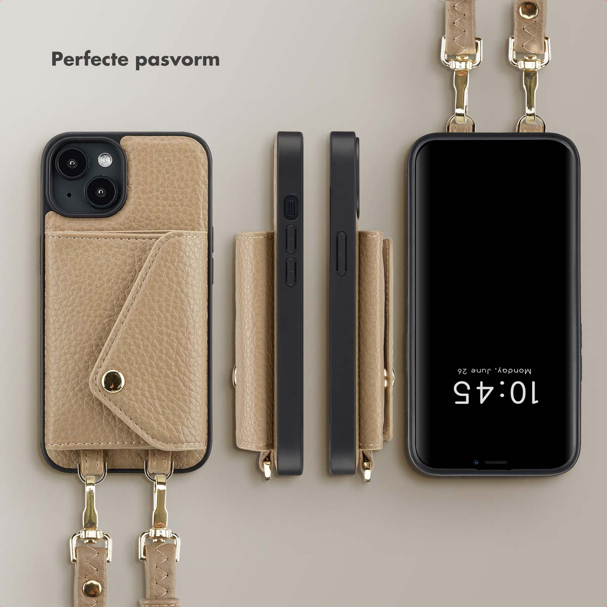 SELENCIA Coque avec lanière compatible avec iPhone 14 Étui de Téléphone voor Apple iPhone 14 Beige