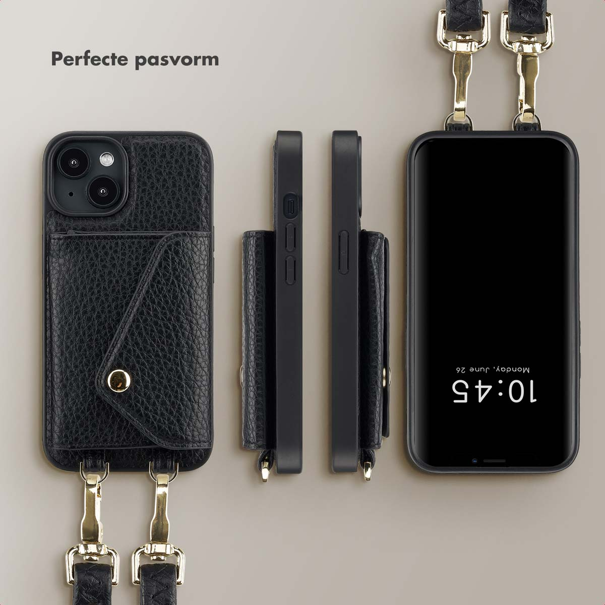 SELENCIA Sera Koordhoes met pashouder envelop - Geschikt voor Apple iPhone 14 - Telefoonhoesje voor Apple iPhone 14 Zwart