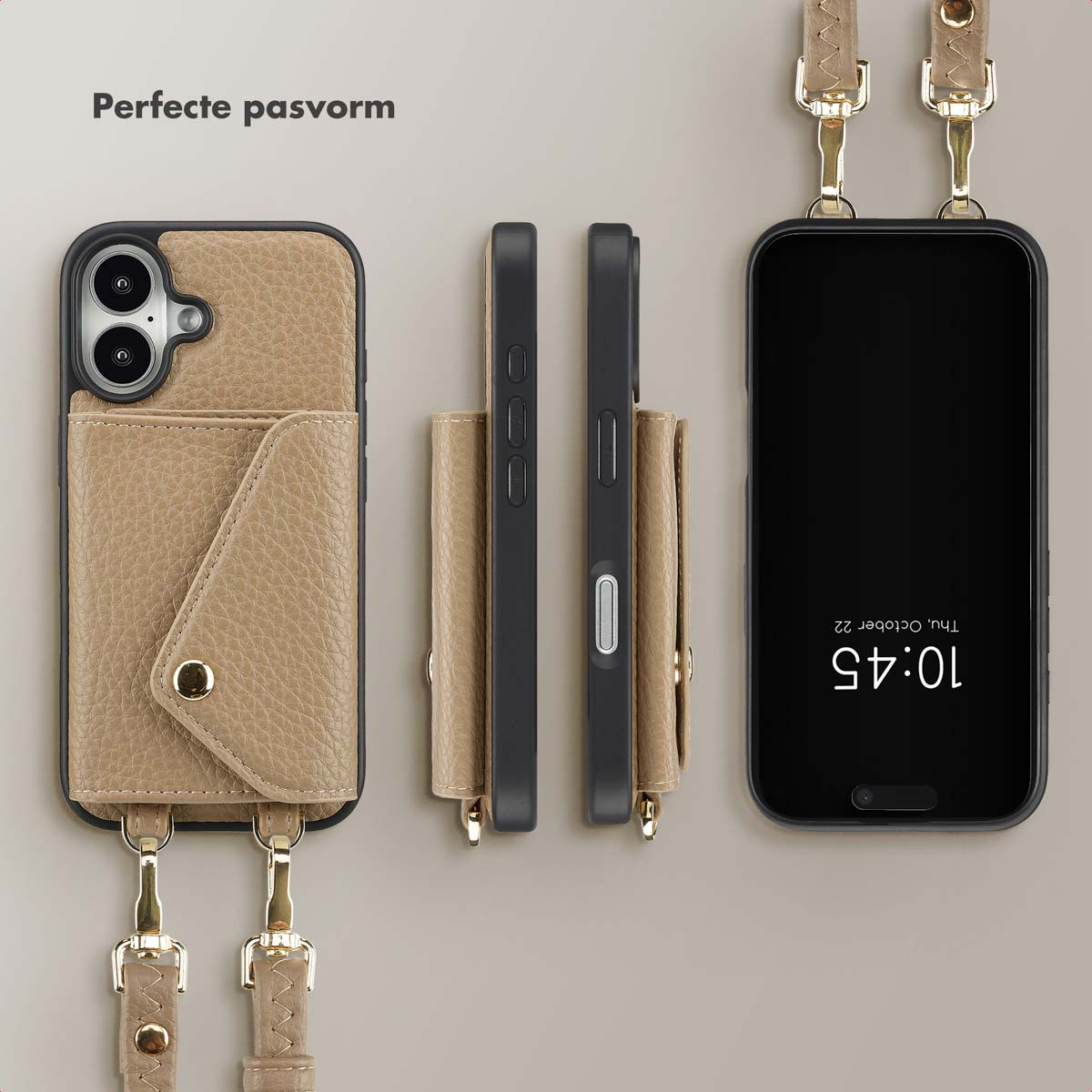 SELENCIA Coque avec lanière compatible avec iPhone 16 Étui de Téléphone voor Apple iPhone 16 Beige