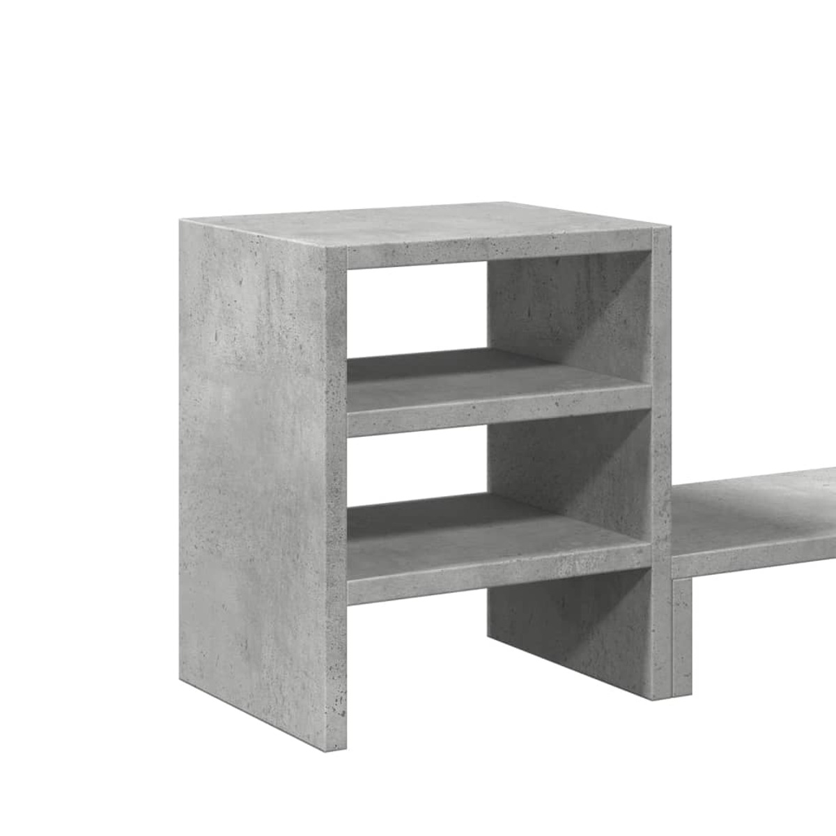 Ein graues, betonartiges Regal mit drei Regalböden. Das Design ist modern und minimalistisch.