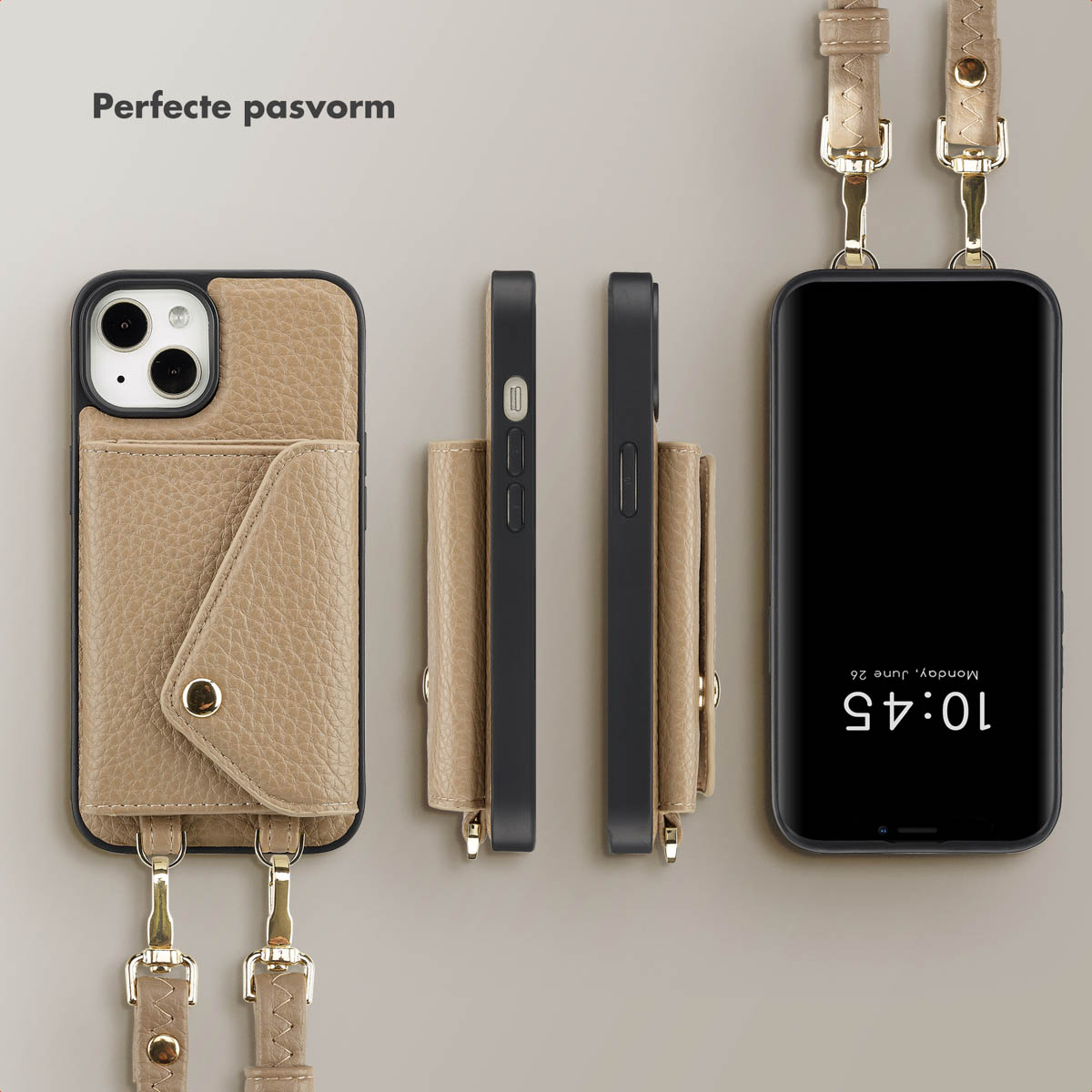 SELENCIA Coque avec lanière compatible avec iPhone 13/ iPhone 14 Étui de Téléphone voor Apple iPhone 13/ iPhone 14 Beige