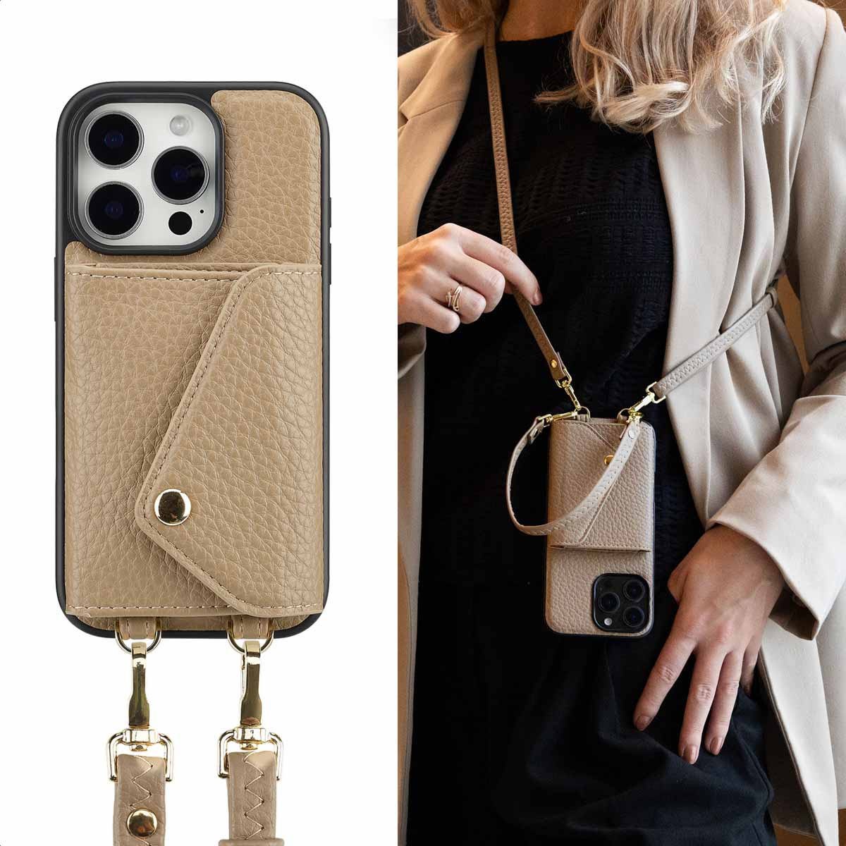 SELENCIA Sera Koordhoes met pashouder envelop - Geschikt voor Apple iPhone 16 Pro - Telefoonhoesje voor Apple iPhone 16 Pro Beige