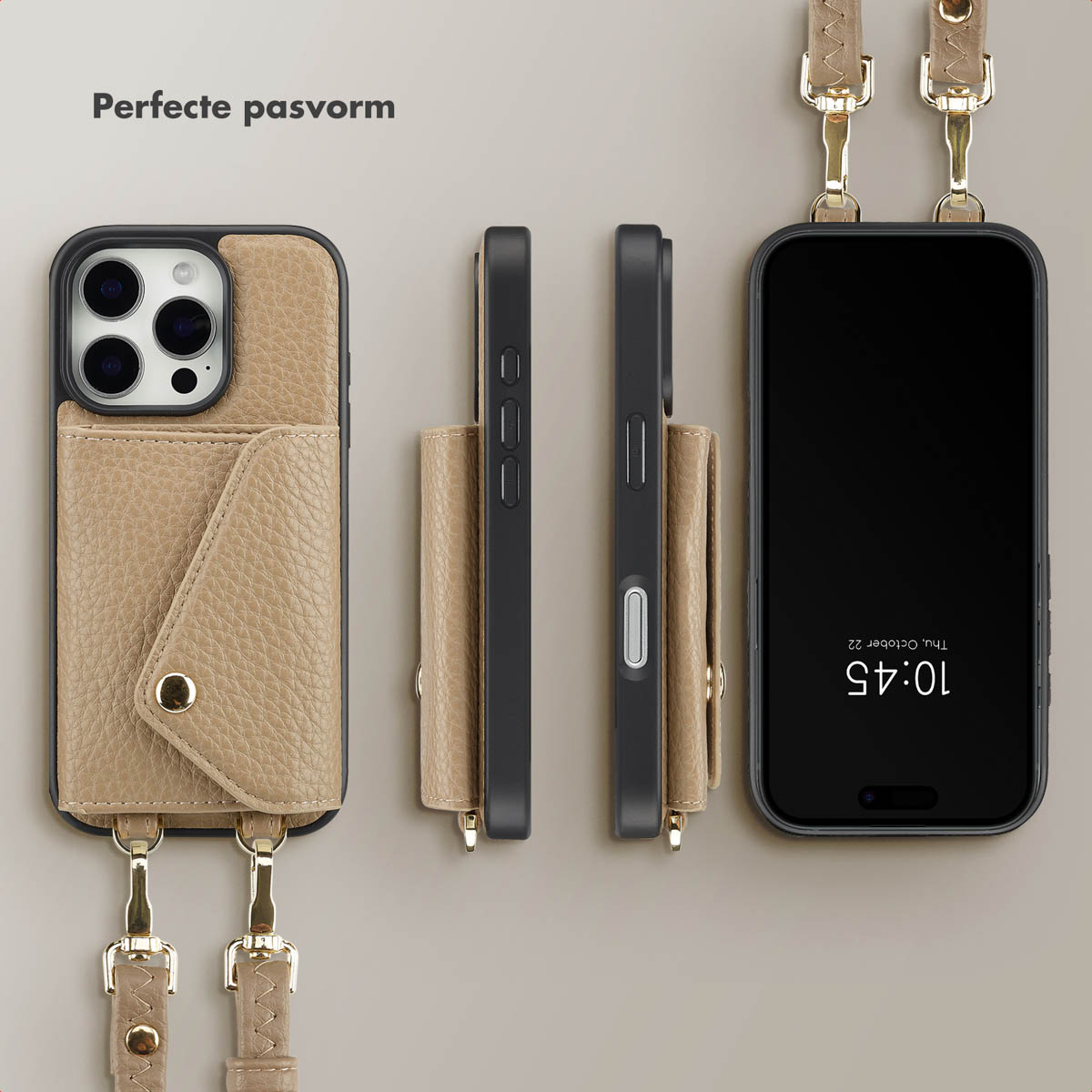 SELENCIA Sera Koordhoes met pashouder envelop - Geschikt voor Apple iPhone 16 Pro - Telefoonhoesje voor Apple iPhone 16 Pro Beige