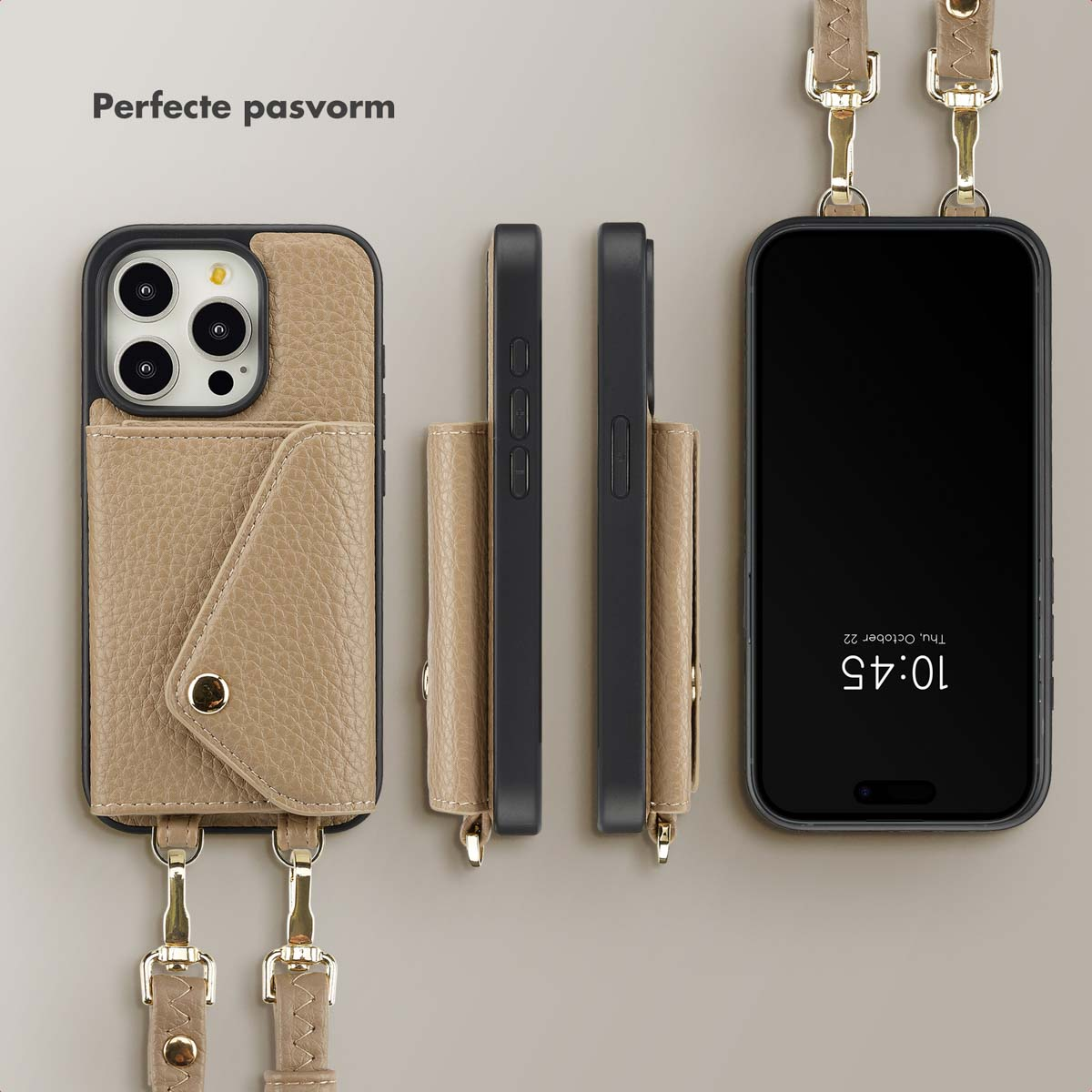 SELENCIA Coque avec lanière compatible avec iPhone 15 Pro Étui de Téléphone voor Apple iPhone 15 Pro Beige