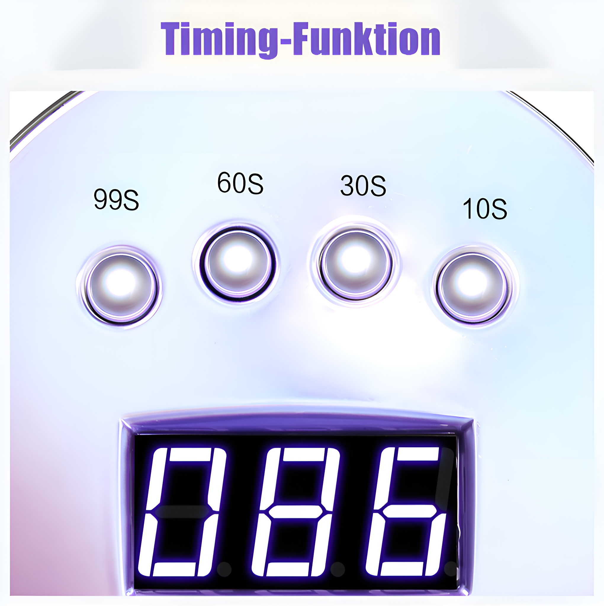 Ein Gerät mit Zeiteinstellungen: 99S, 60S, 30S, 10S und eine Anzeige mit der Zahl 006.
