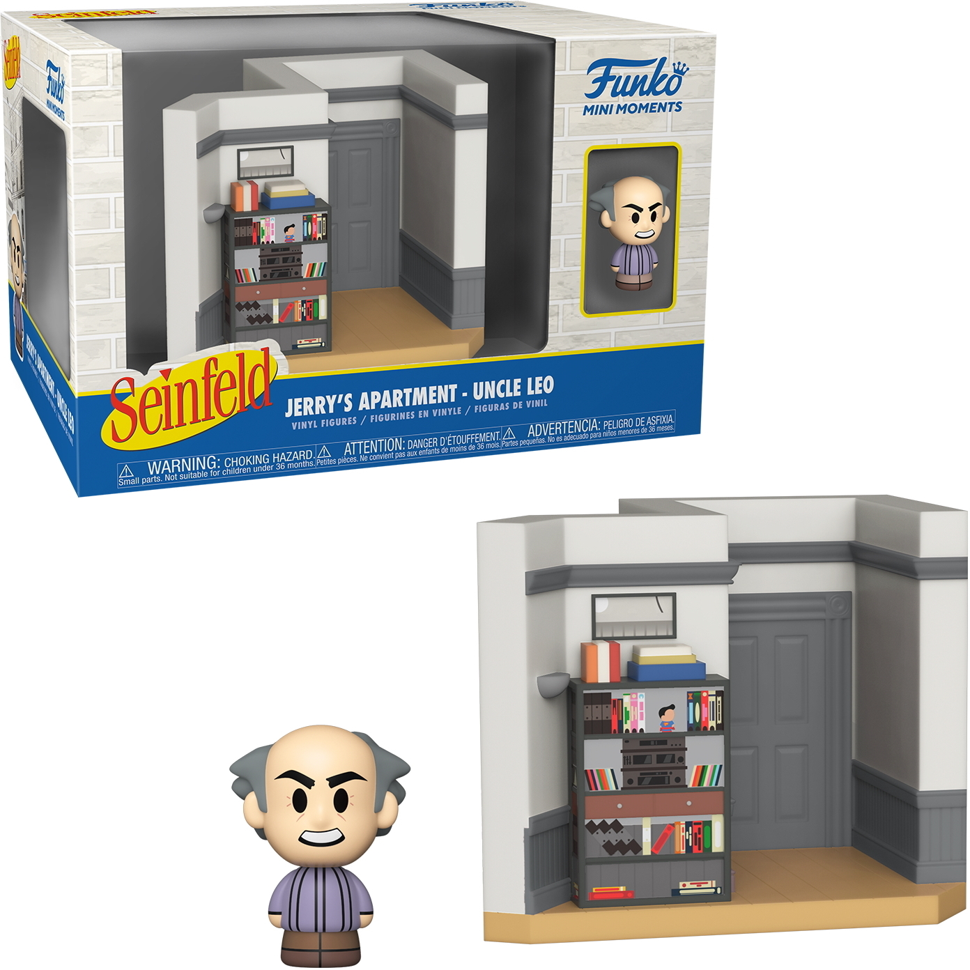 Seinfeld-Apartment-Funko-Box-Set. Enthält ein Regal, eine Tür und eine Jerry-Figur.