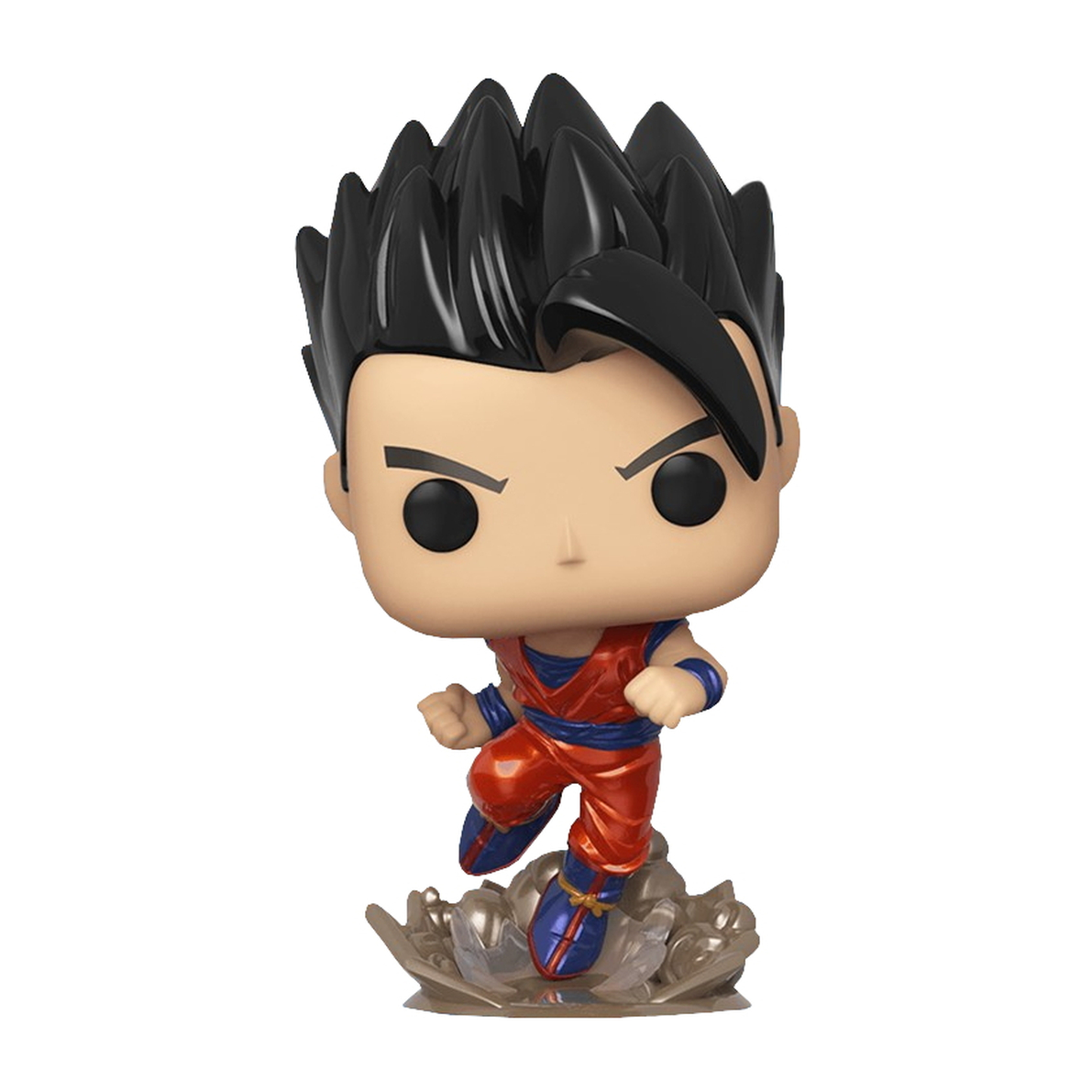 Eine Funko Pop Figur von Gohan aus Dragon Ball Z. Er ist in einer Laufpose mit entschlossenem Gesichtsausdruck.