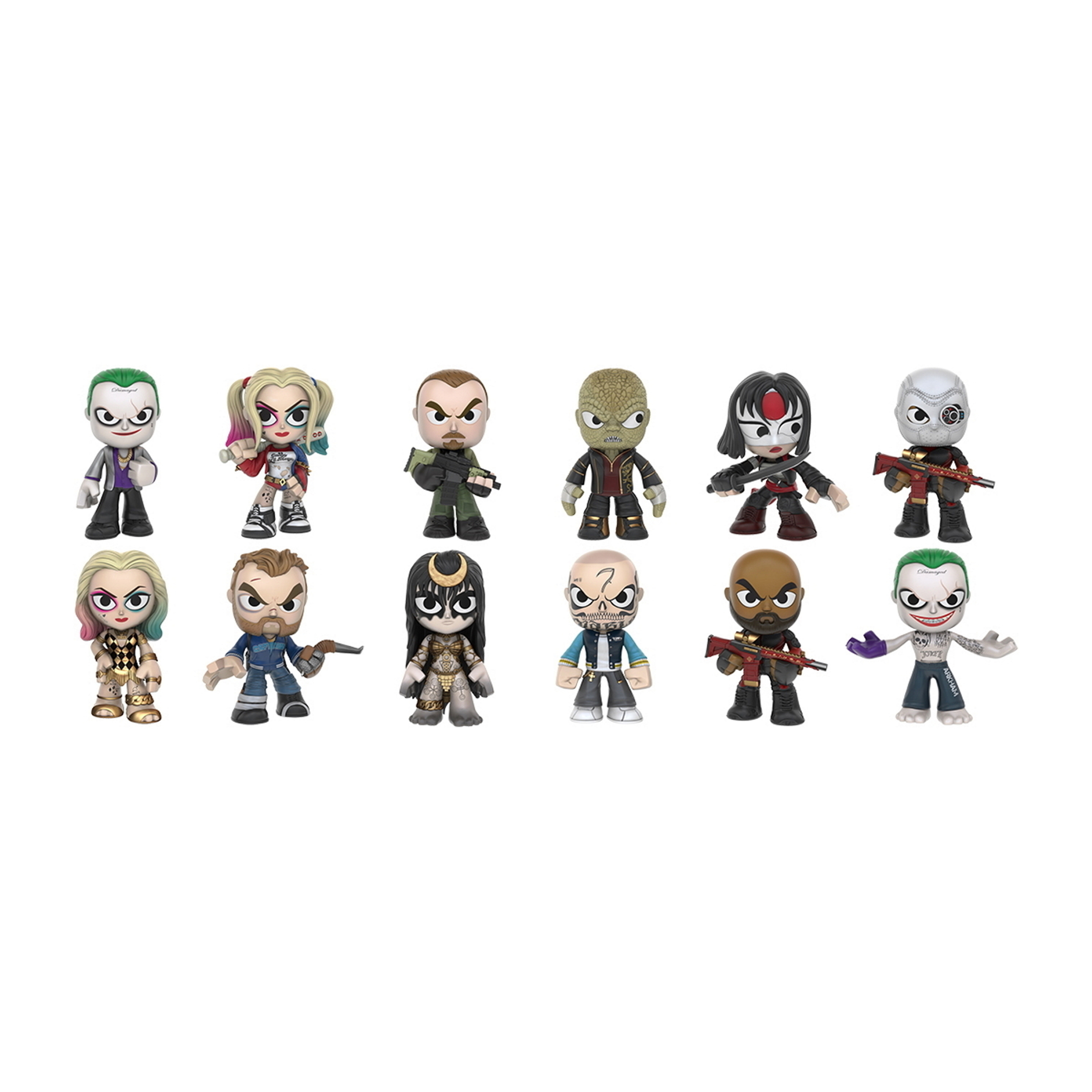 Gruppe von DC Comics-Bösewichten Funko Pop-Figuren. Harley Quinn, Joker, Deathstroke usw.