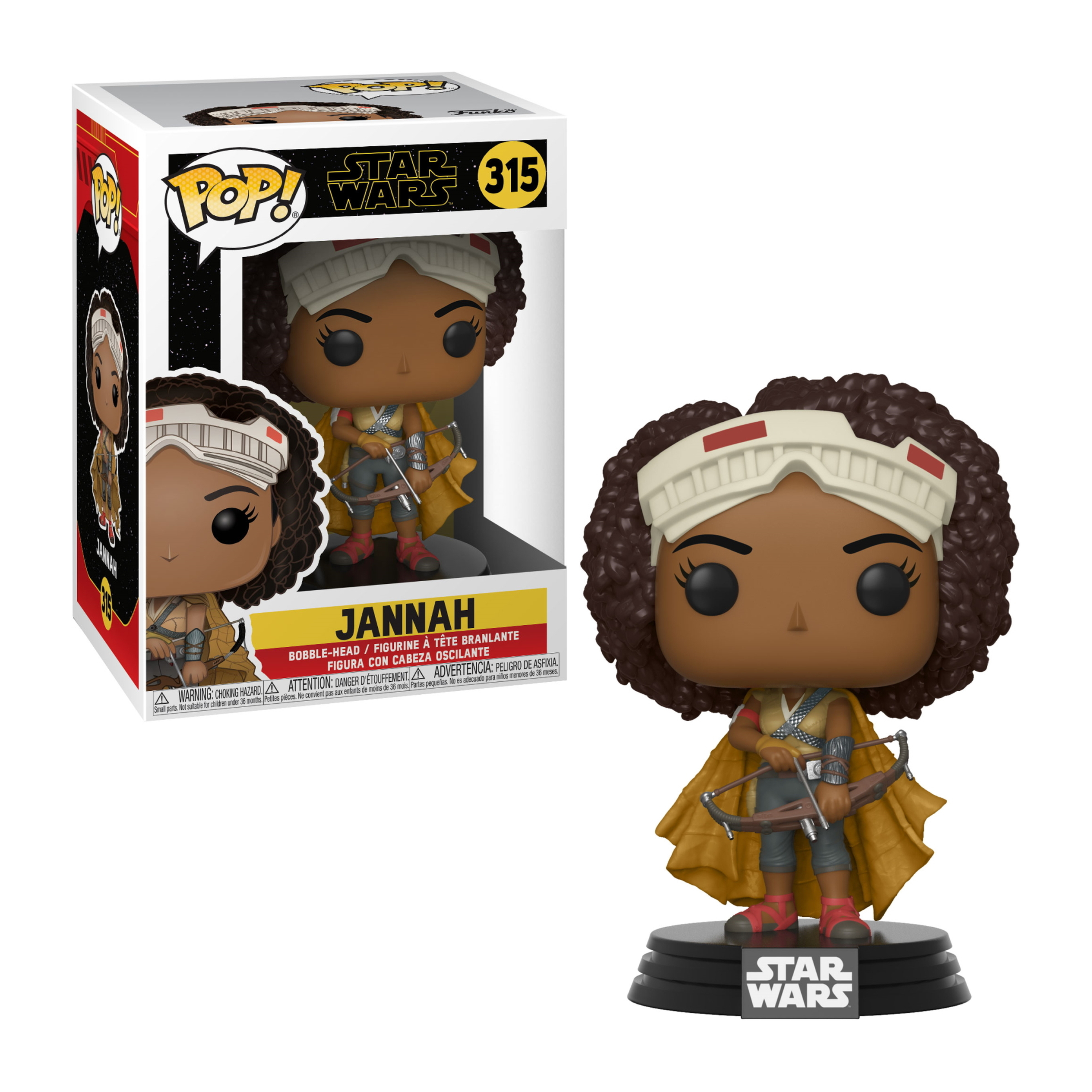 Figurka Funko Pop Jannah z Gwiezdnych Wojen. W pudełku i bez pudełka. Białe tło.