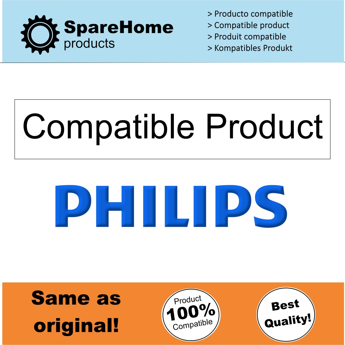 Una etiqueta de producto muestra las palabras 'Producto Compatible' y 'PHILIPS'.