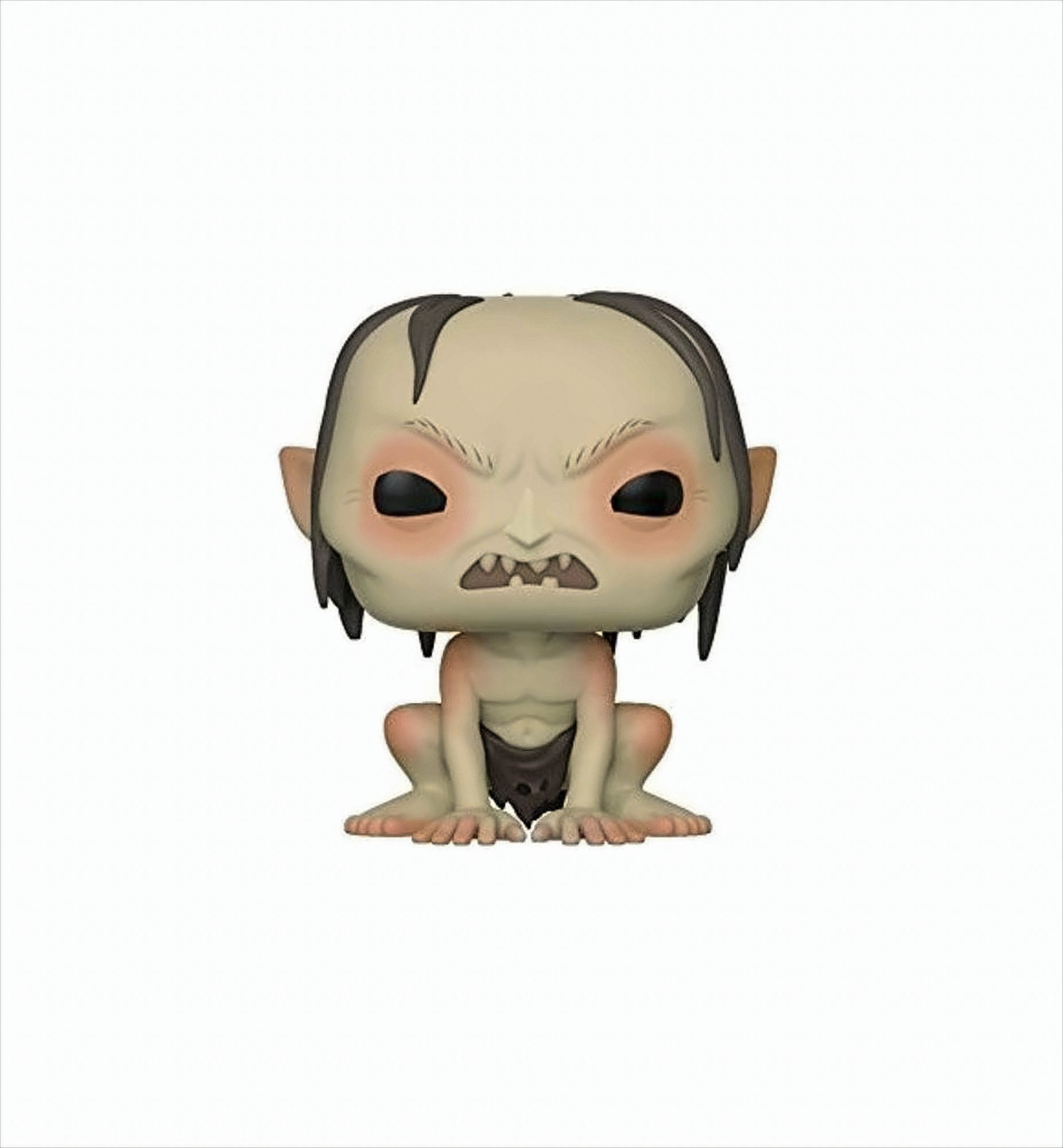 Una figura de Gollum de El Señor de los Anillos. Es de color beige con pelo negro.