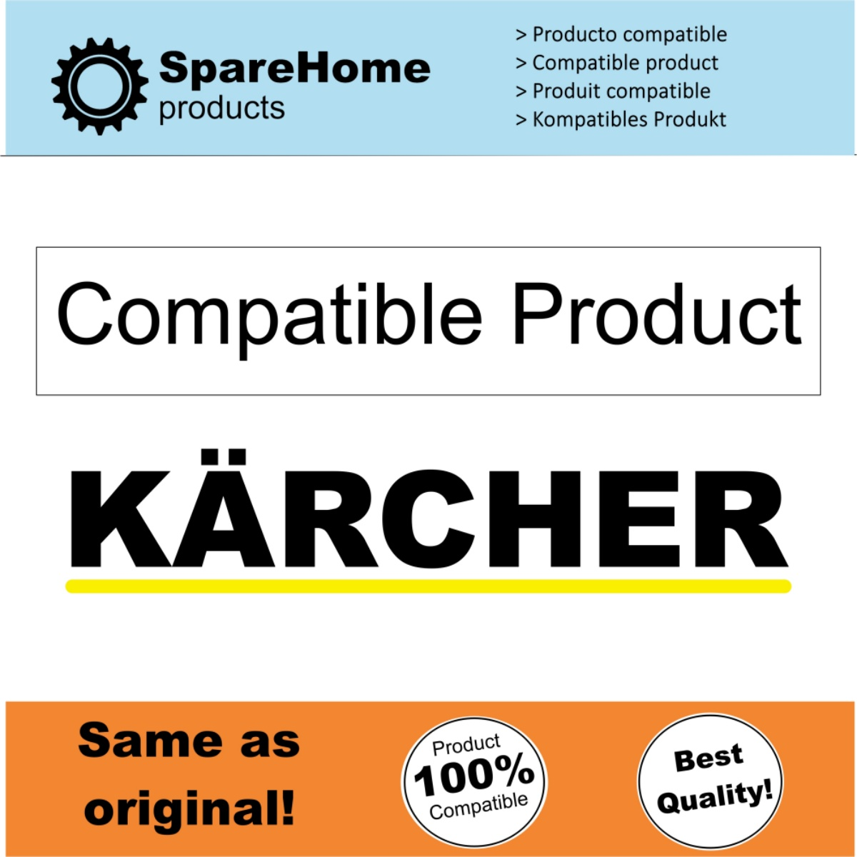 Un gráfico con un logo de SpareHome y texto, incluyendo "Producto Compatible" y la marca "Kärcher".