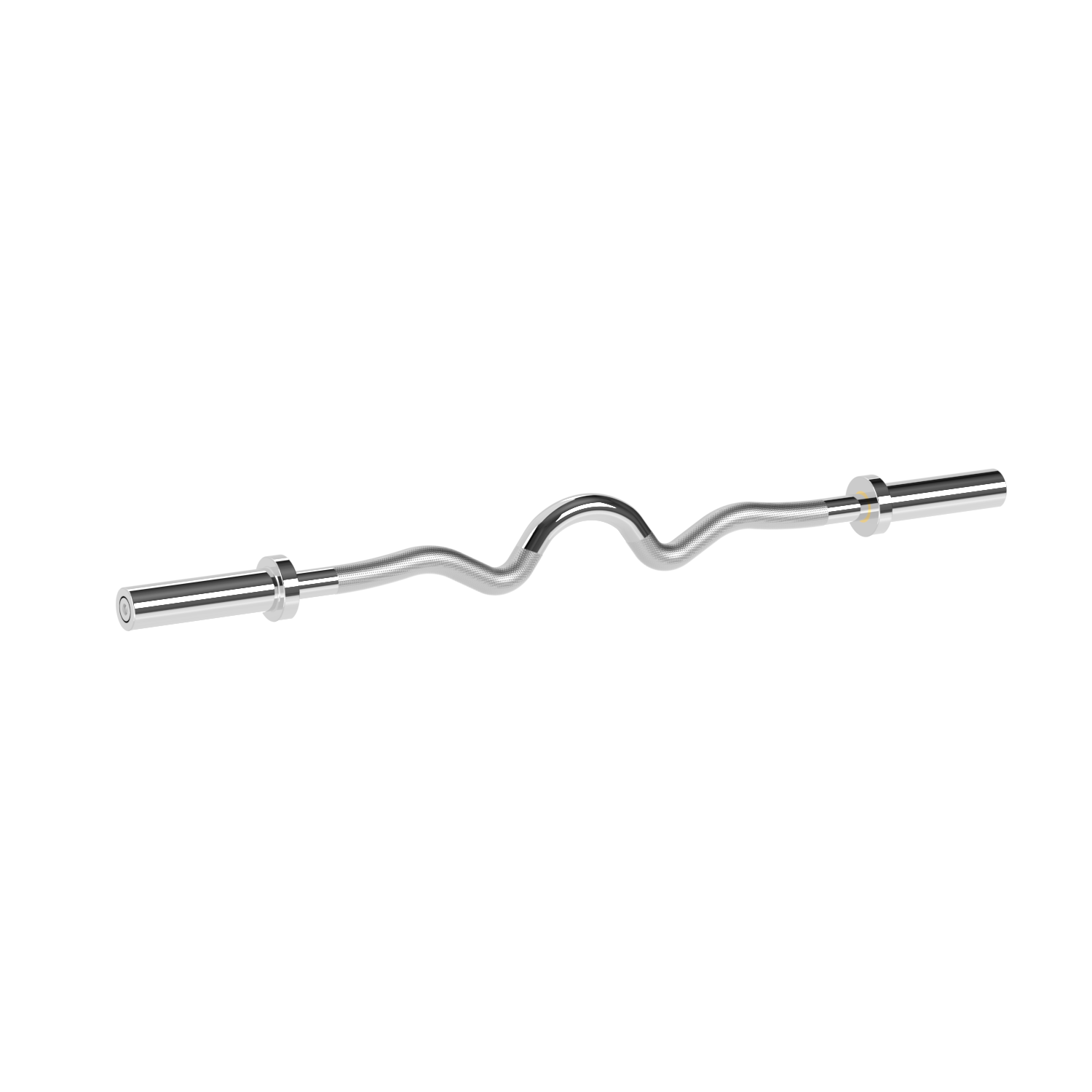 A silver barbell on a white background.