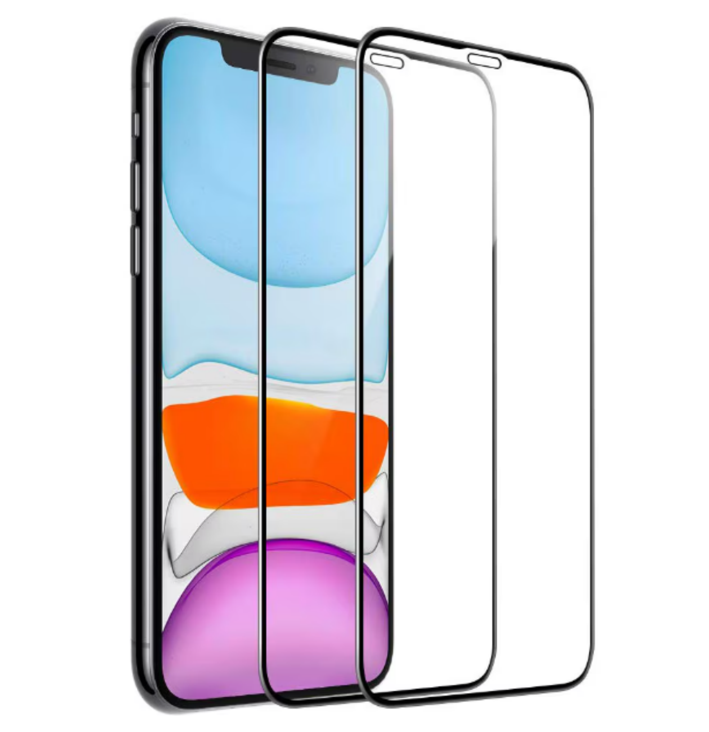 Uno smartphone con due protezioni per lo schermo. Le protezioni sono trasparenti e coprono lo schermo del telefono. Telefono nero.