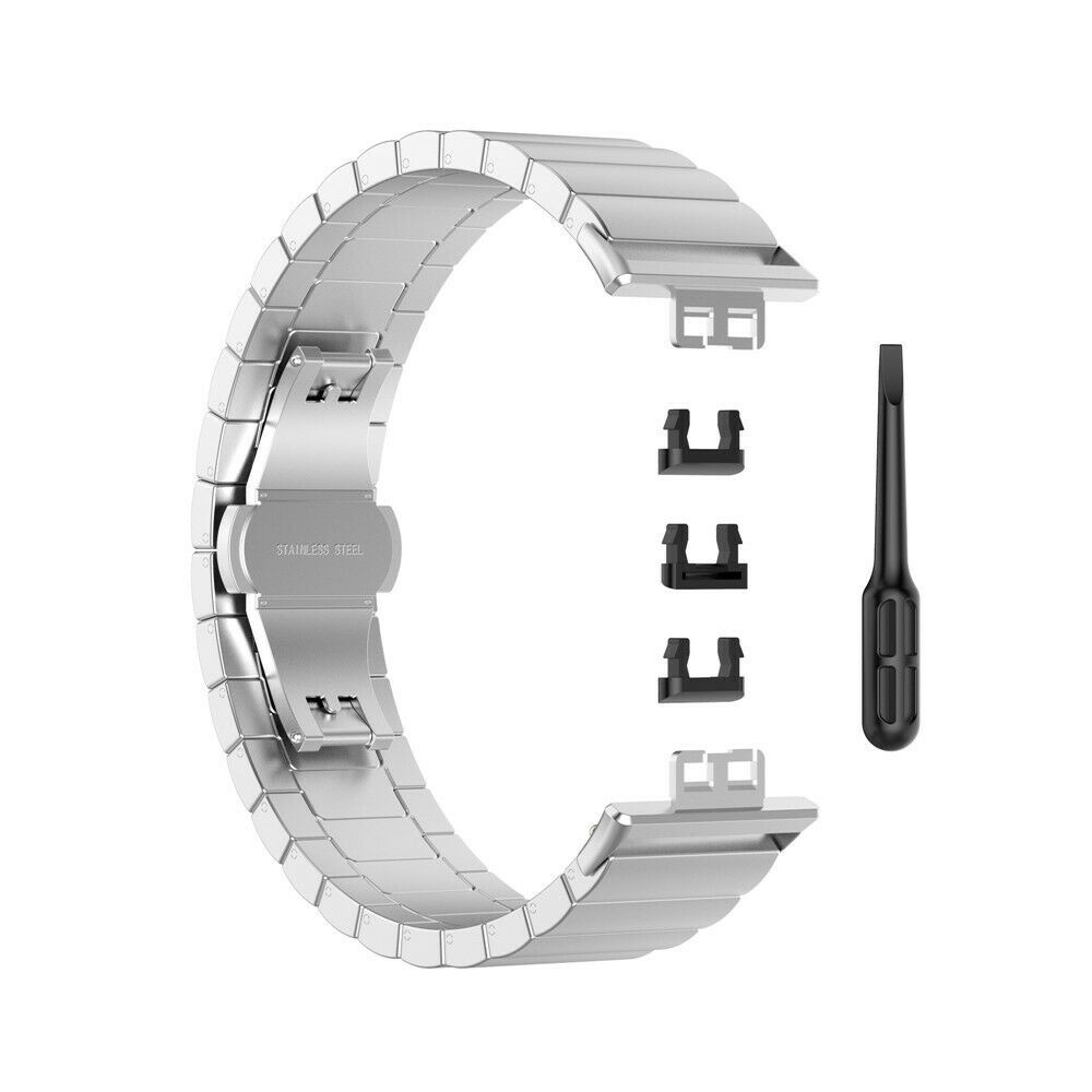 Edelstahl-Uhrenarmband mit Stiftwerkzeug, das die Komponenten zeigt.