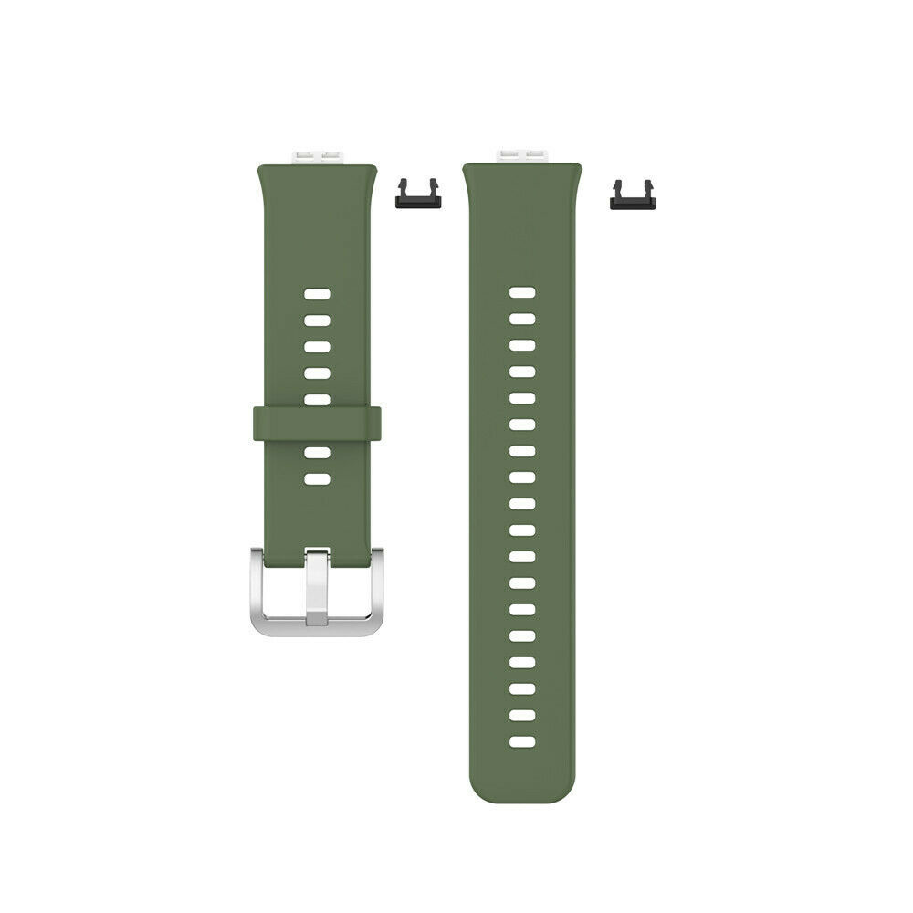 Zwei Uhrenarmbänder, eines mit Schnalle und das andere mit Löchern für den Verschluss, beide olivgrün.