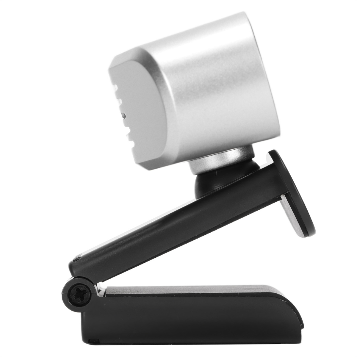 Silberne Webcam mit schwarzem Ständer. Die Kamera hat einen zylindrischen Kopf und eine flexible Halterung.