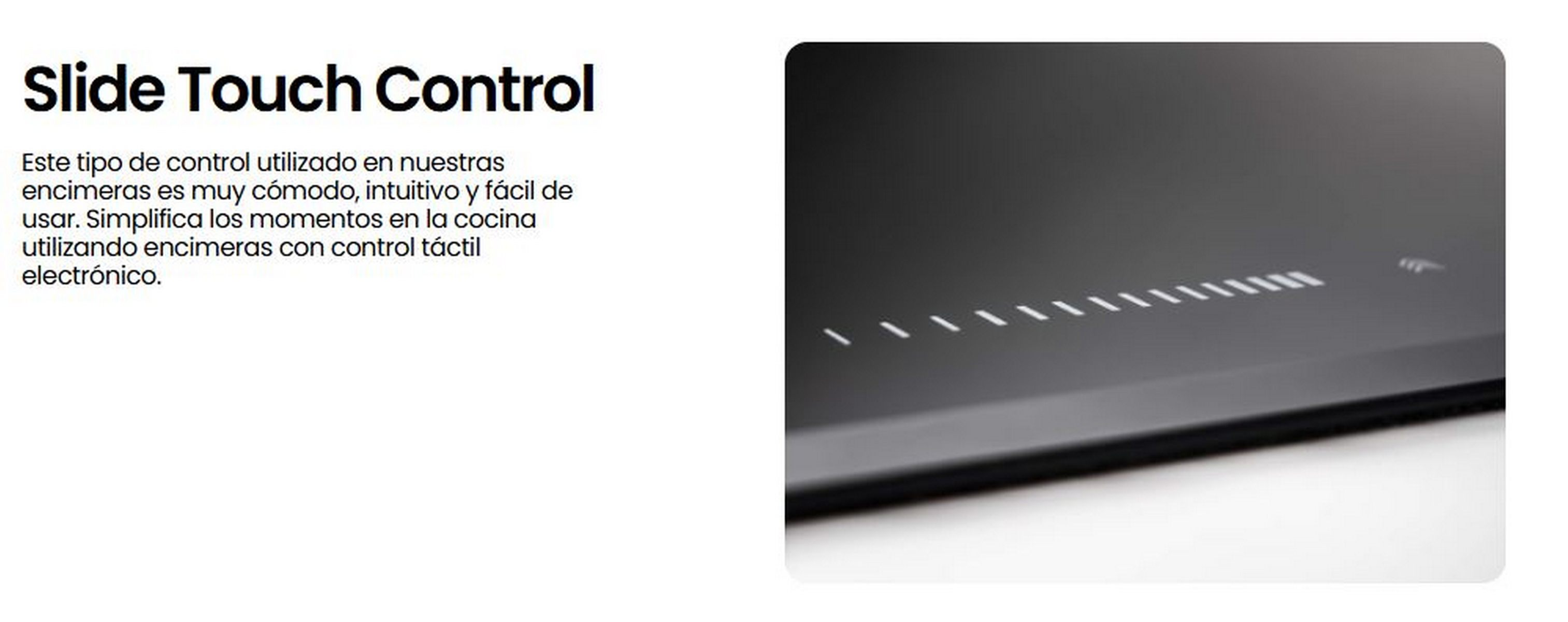 Primer plano de una placa de inducción con controles táctiles. Es negro.