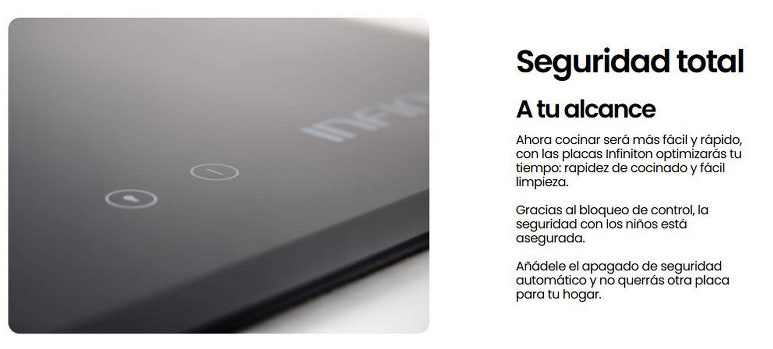 Electrodoméstico negro, primer plano de los controles. Texto en la parte superior. Texto a la derecha.