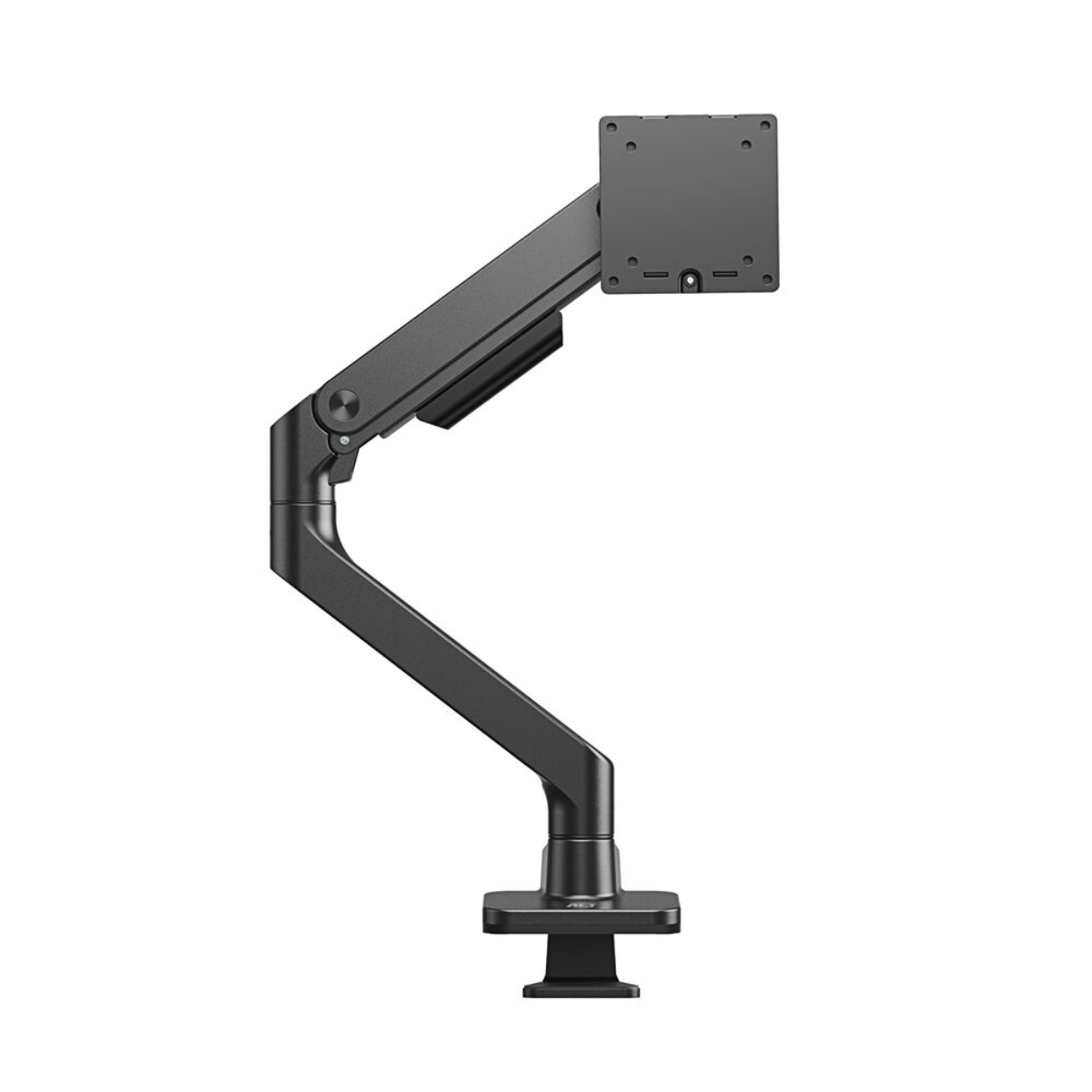 Schwarzer Monitorarm mit Monitorhalterung und Basis.