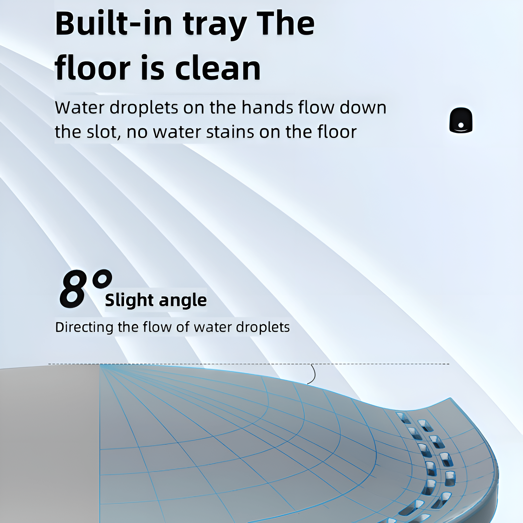 Diagramm, das den Abfluss von Wassertröpfchen von einer Oberfläche mit Ablage zeigt.