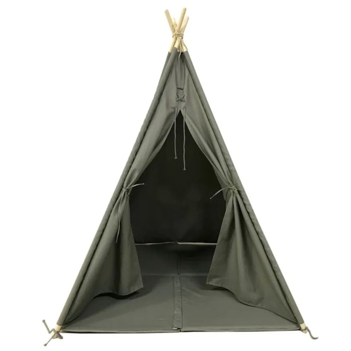 Ein grünes Tipi-Zelt auf weißem Hintergrund.