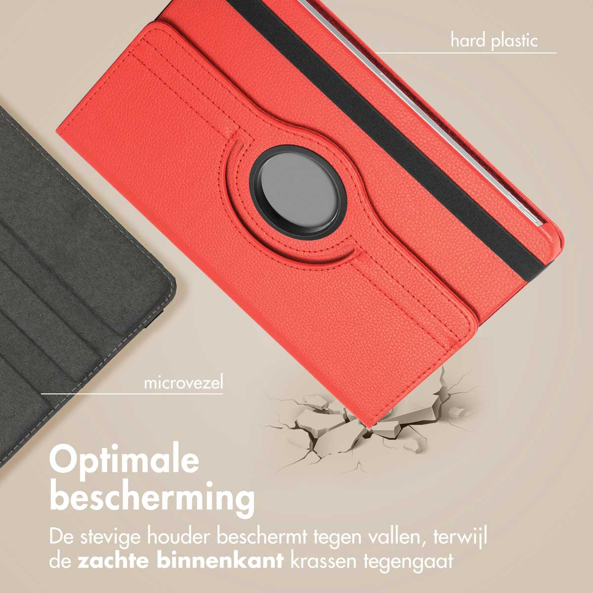 Red tablet case with a hard plastic exterior and micro-fiber interior.