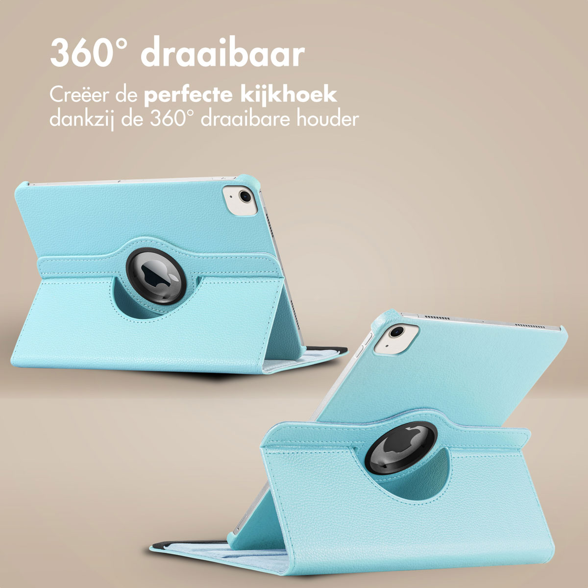 Two blue tablet cases with a rotating stand and circular opening.