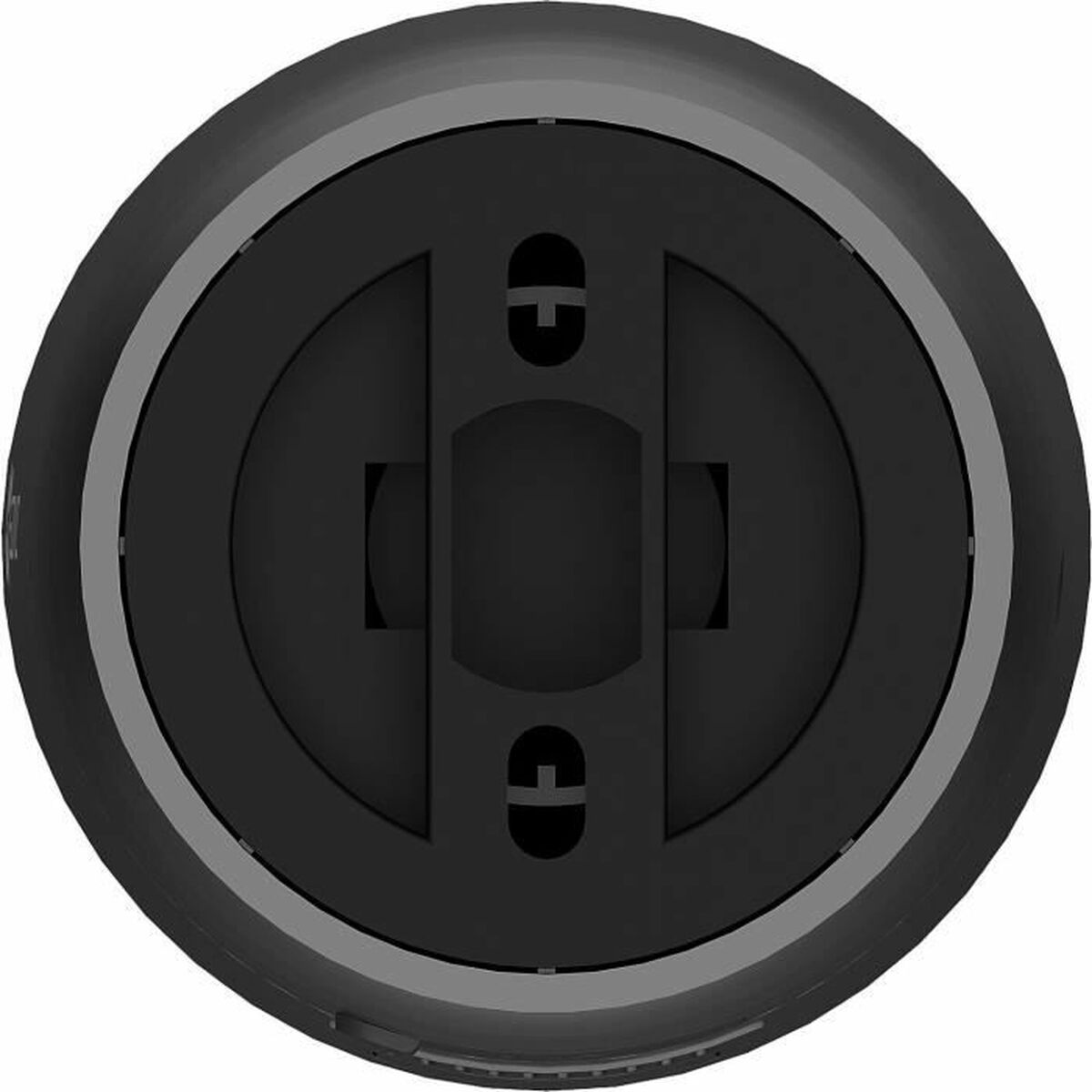 Czarny, okrągły spód urządzenia, ze środkowym, zagłębionym okręgiem i dwoma symbolami „CD”.