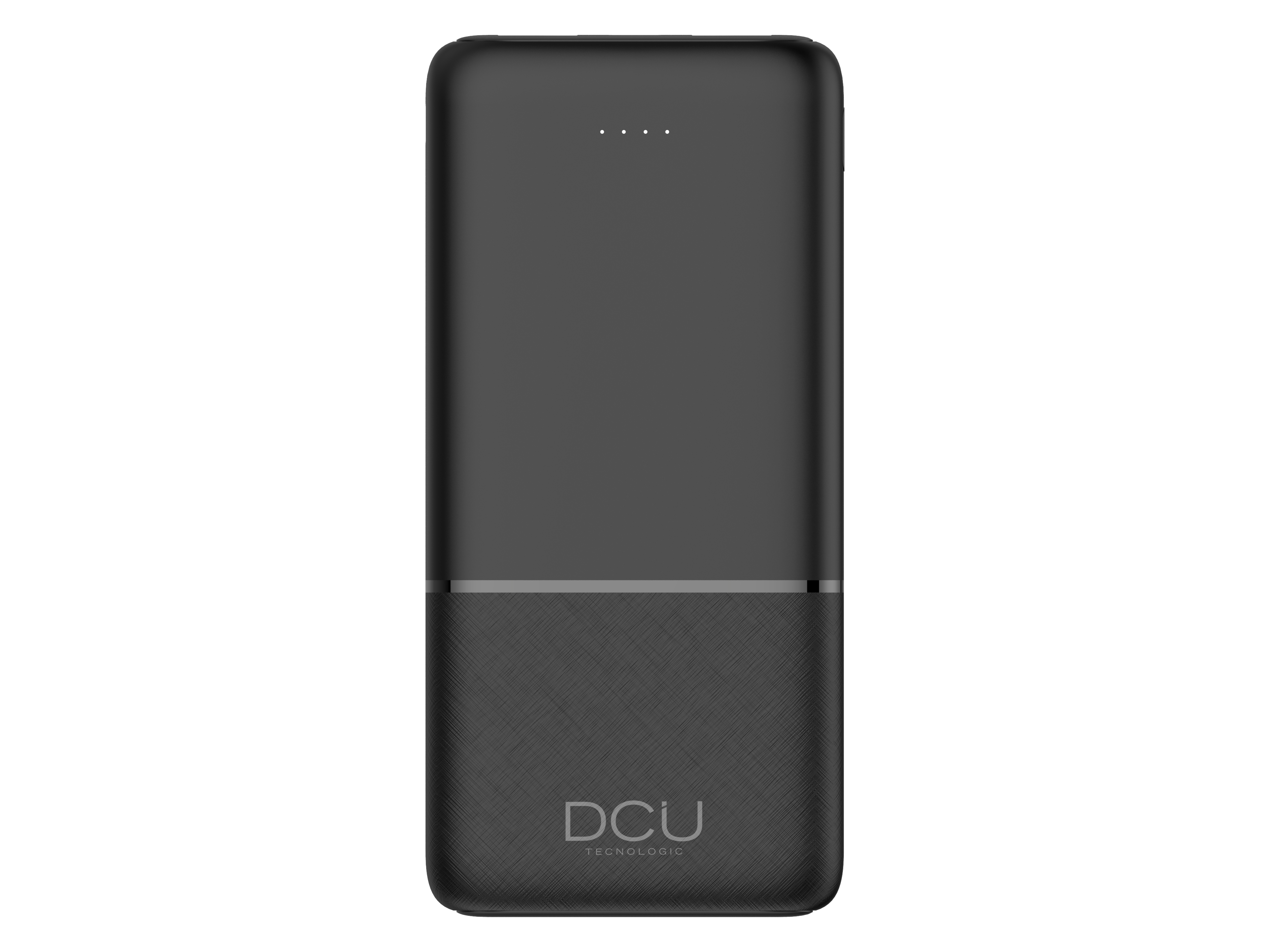 Un banco de energía gris oscuro con una sección inferior negra y el logotipo DCU.