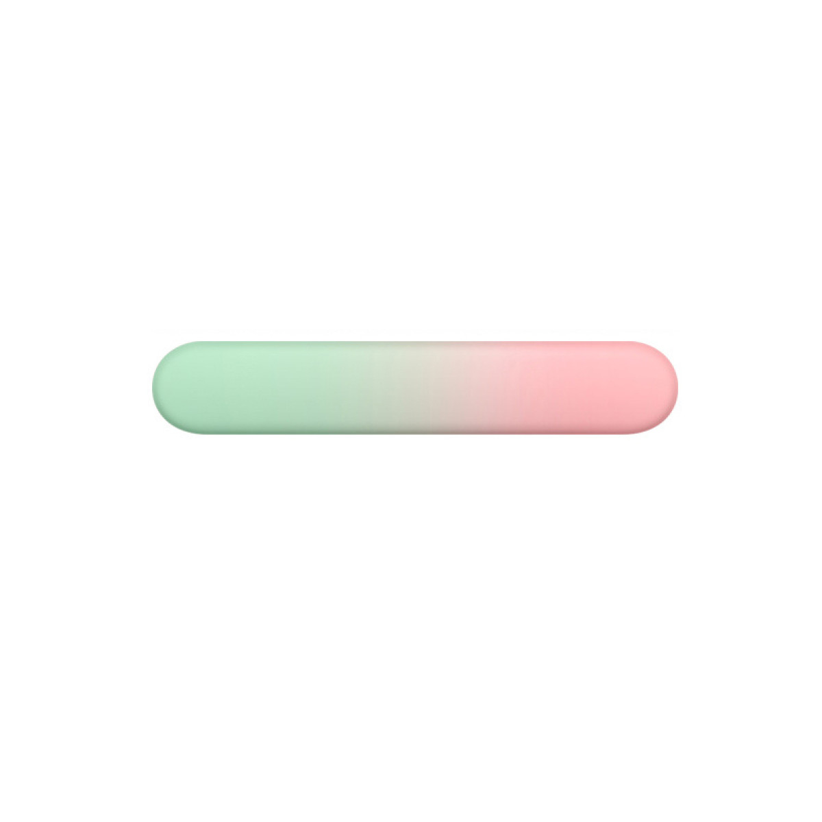 Een kleurrijke, afgeronde vorm die vervaagt van lichtgroen naar roze. Witte achtergrond.