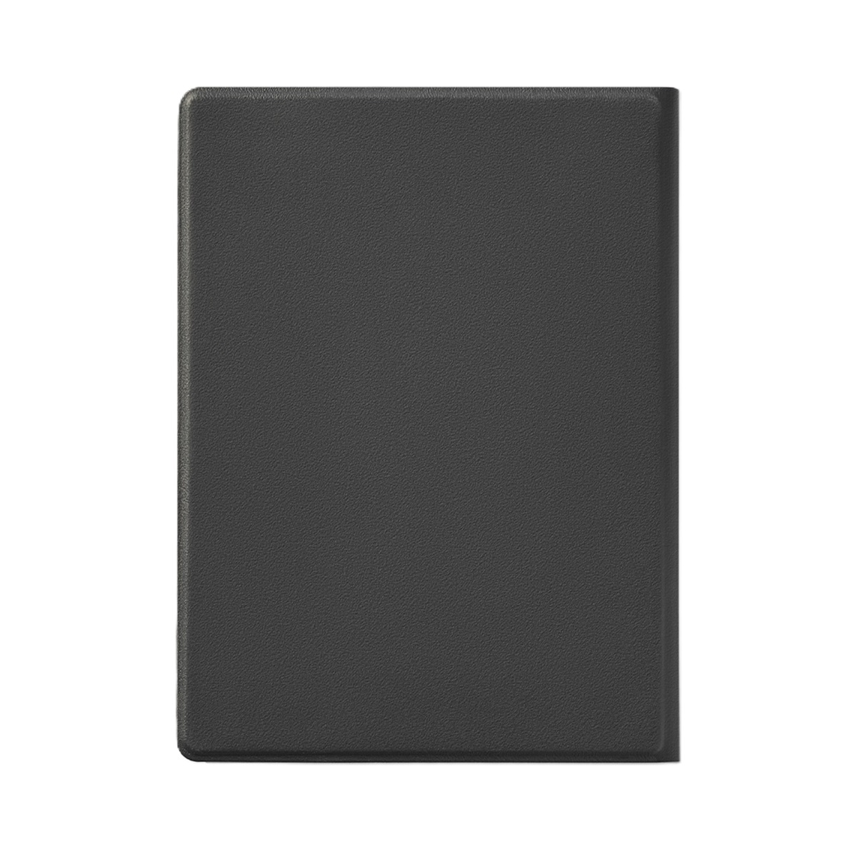 Una funda negra para tableta, rectangular, con una superficie texturizada.
