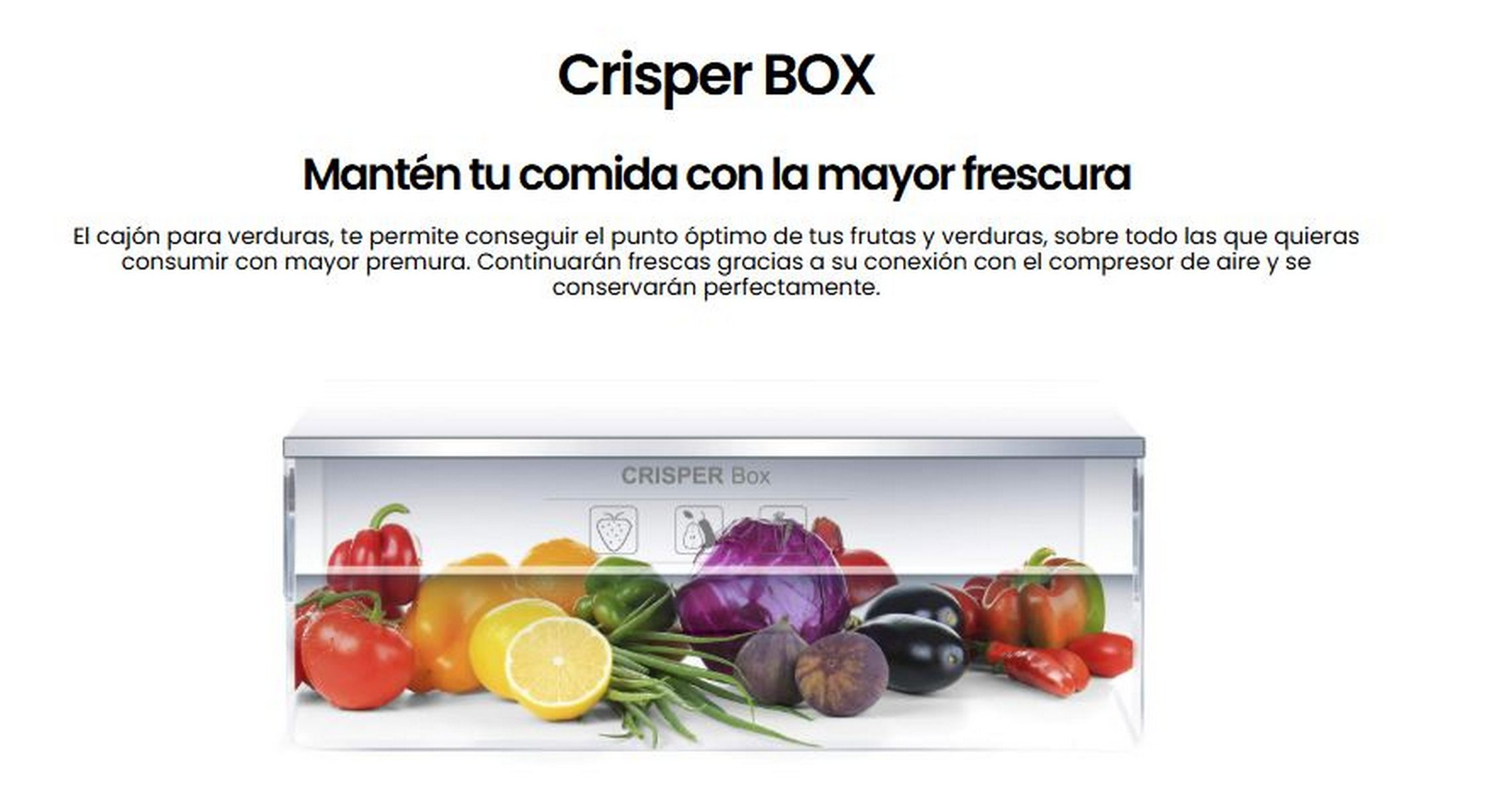 Cajón de verduras de un refrigerador lleno de verduras. Se muestran tomates, limones, pimientos y otros productos.