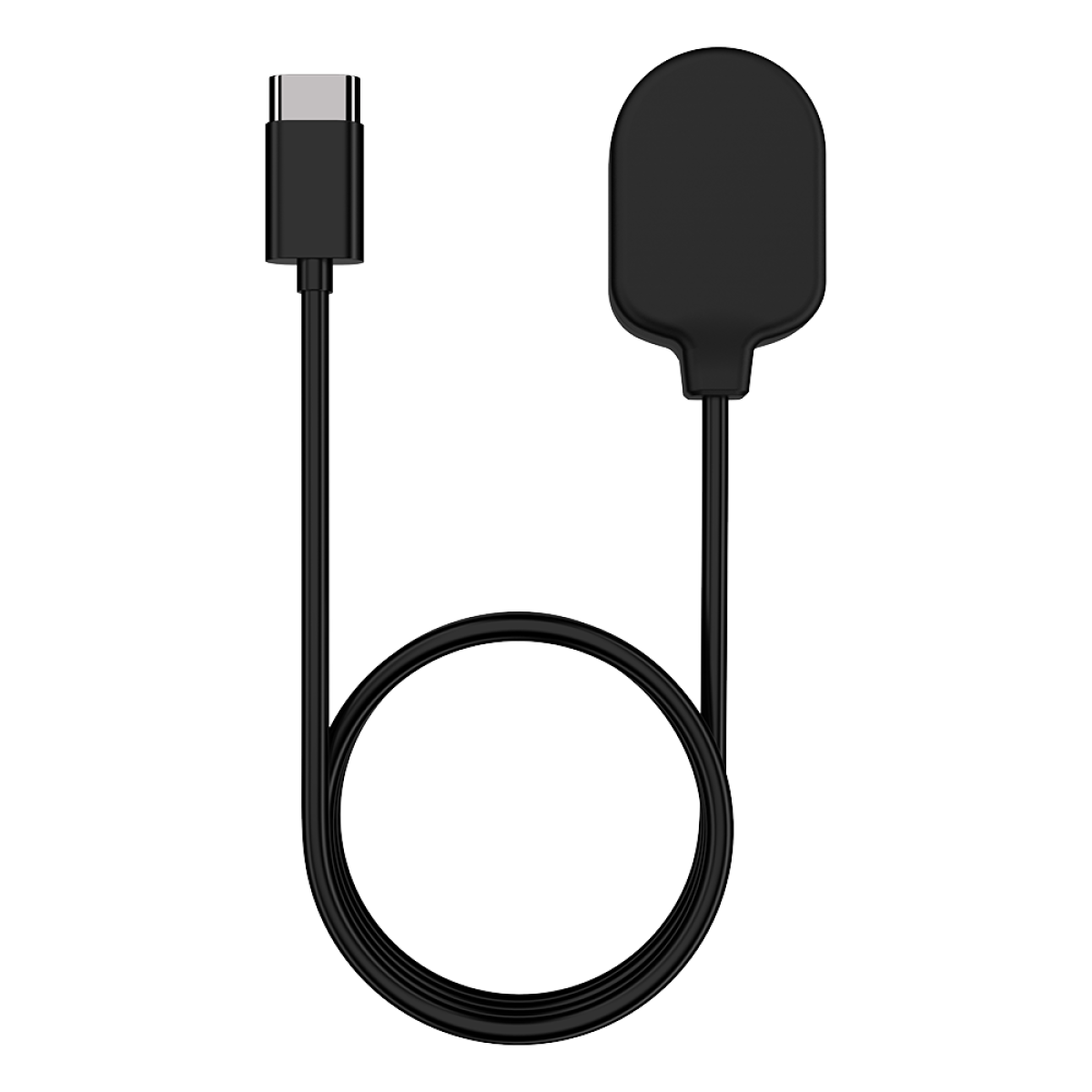 Zwarte magnetische oplaadkabel met een USB-C-connector.