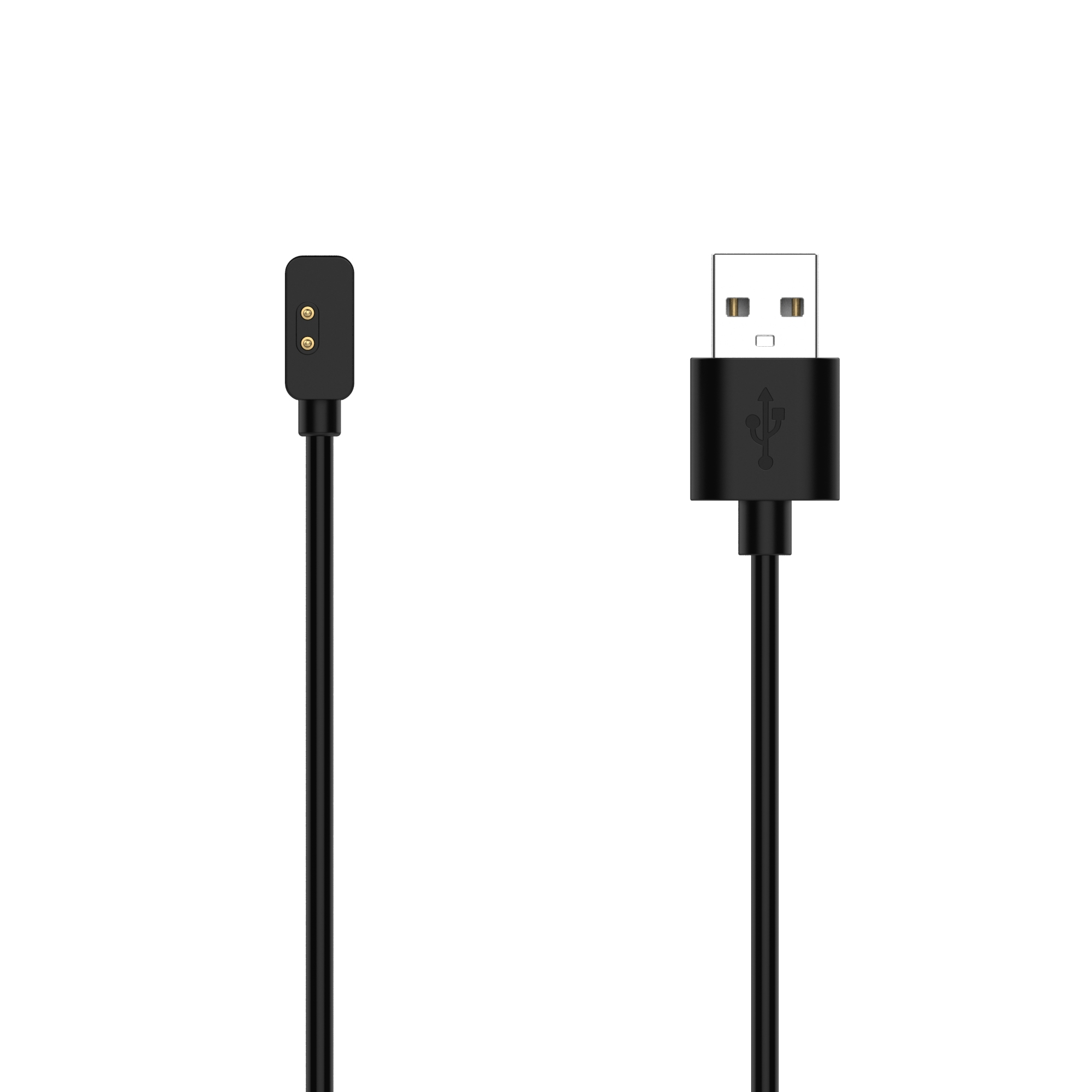 Schwarzes USB-Kabel mit USB-A-Anschluss und magnetischem Ladekopf.