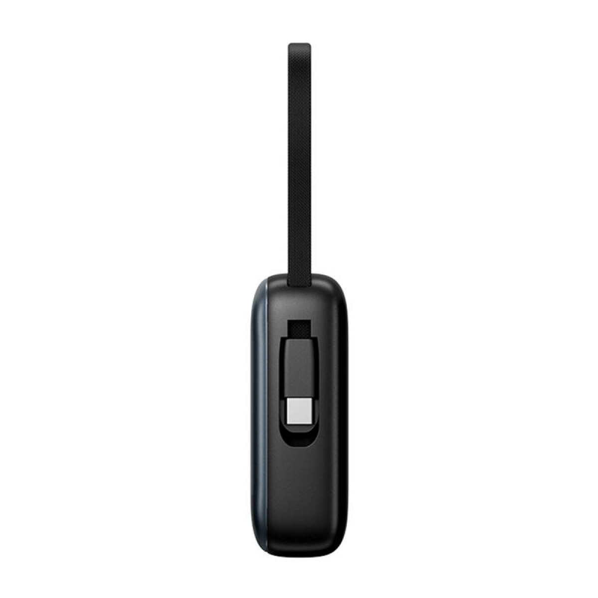 Cavo di ricarica USB-C nero con anello per il trasporto.