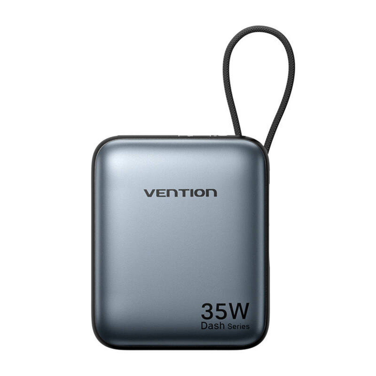 Un power bank grigio Vention 35W Dash Series con cinturino nero, isolato su sfondo bianco.