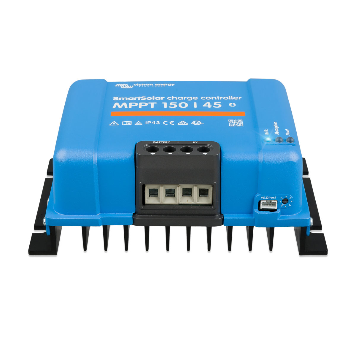 Blauer Victron Energy SmartSolar Laderegler MPPT 150|45 mit Anschlüssen.