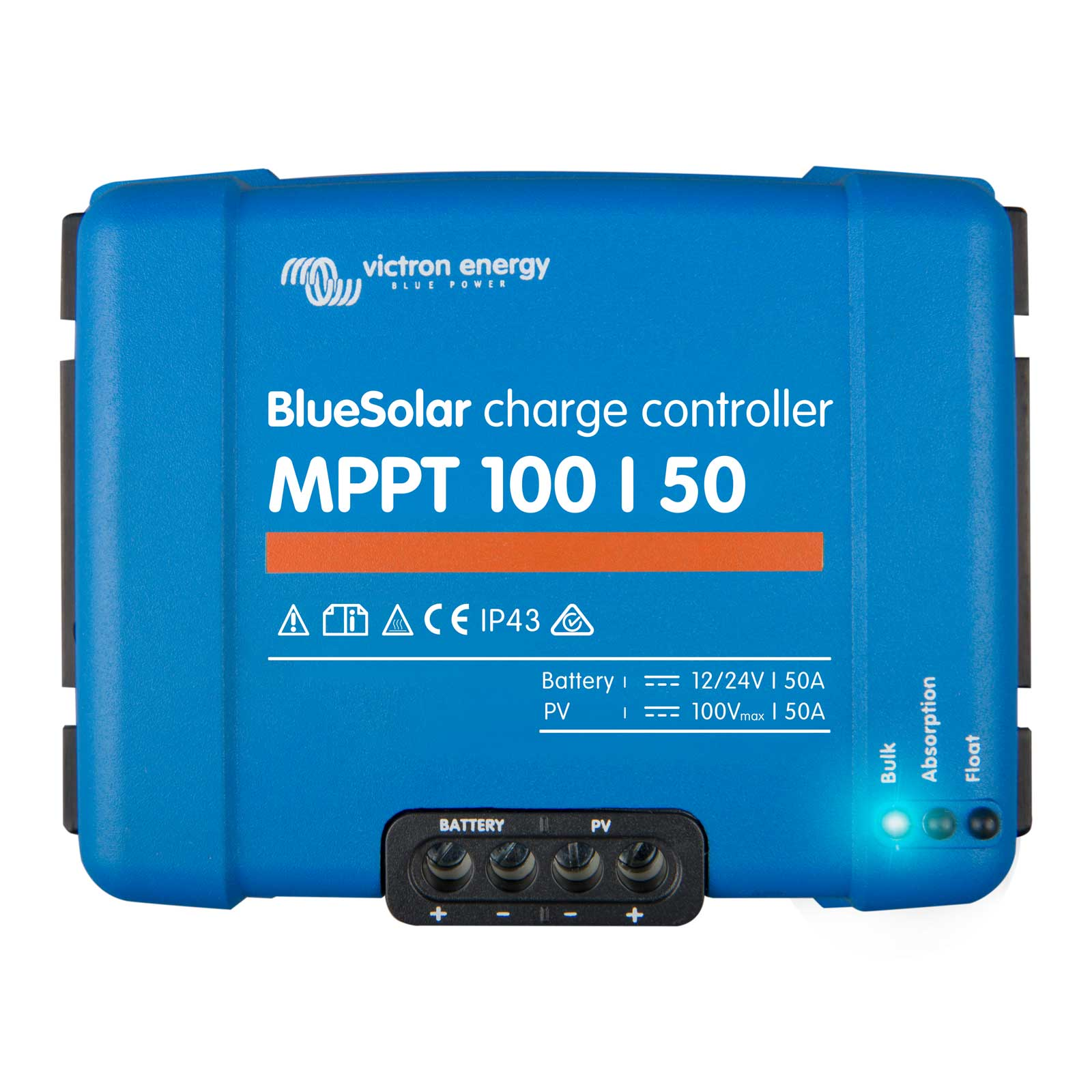 Caricatore solare blu Victron Energy BlueSolar MPPT 100|50 con terminali.