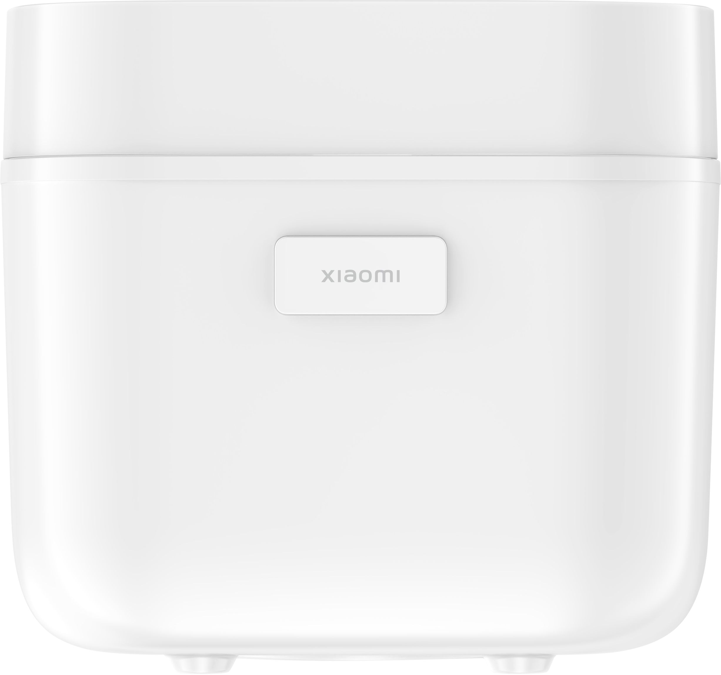 Una cuociriso bianca con un piccolo logo Xiaomi sul davanti. Design semplice, a forma di scatola.