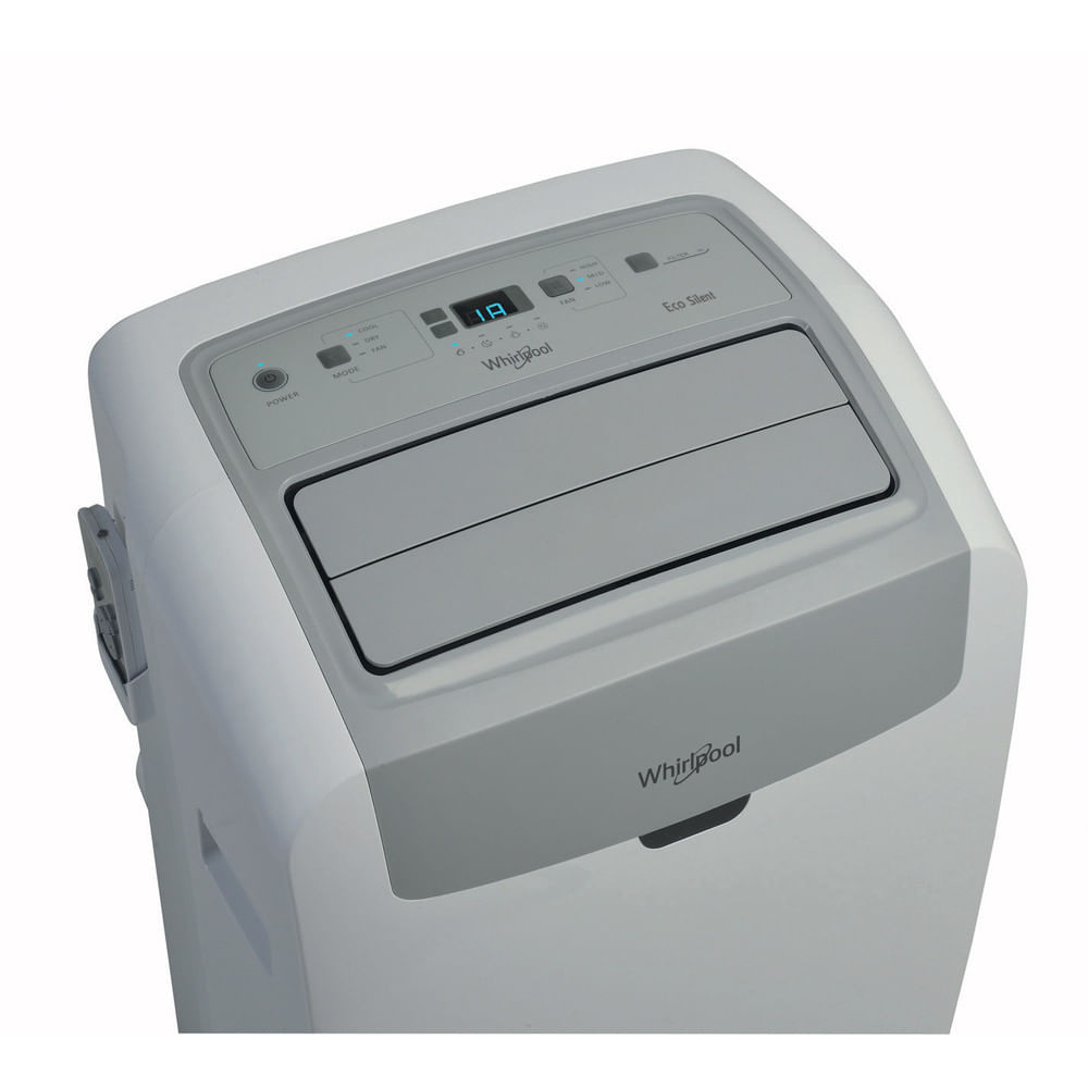 Purificatore d'aria bianco con pannello di controllo e pannello grigio.