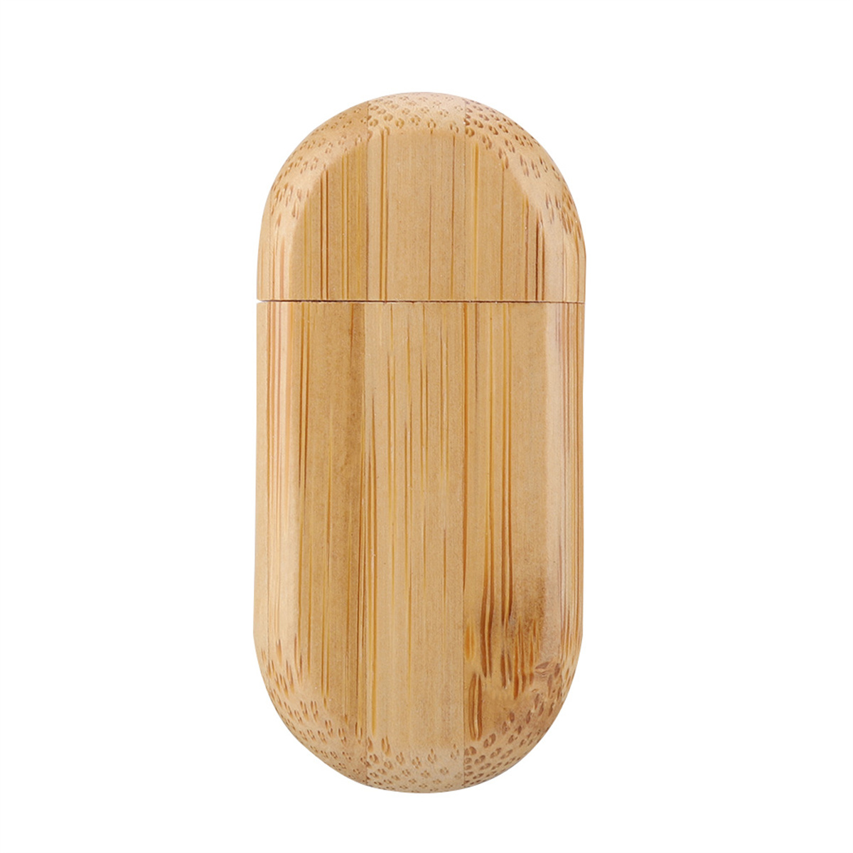 Nahaufnahme eines Holzgehäuses im Bambus-Stil. Es ist oval geformt und hat einen Deckel.