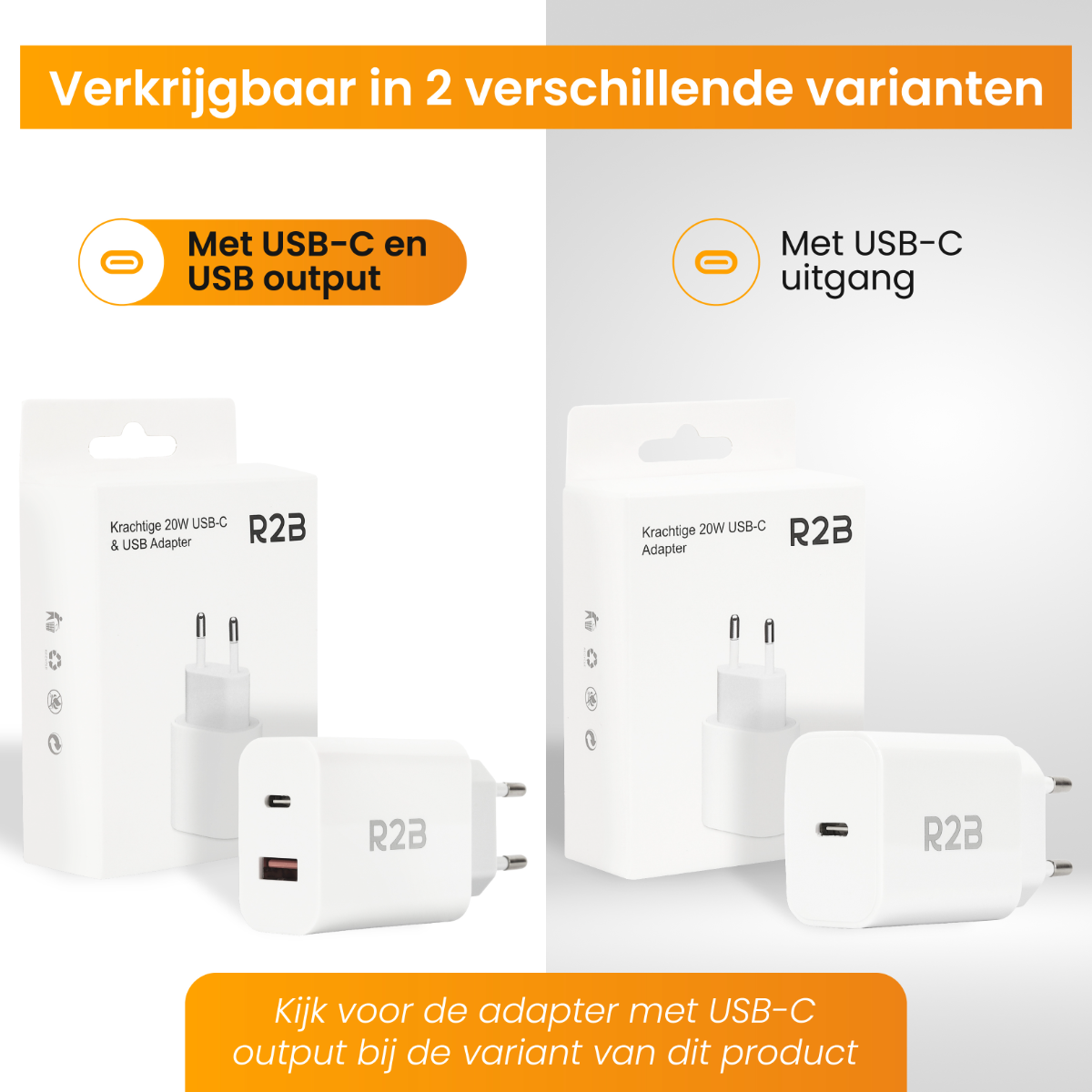Zwei weiße USB-Ladegeräte in Kartons mit Text zu USB-C und USB-Ausgang.