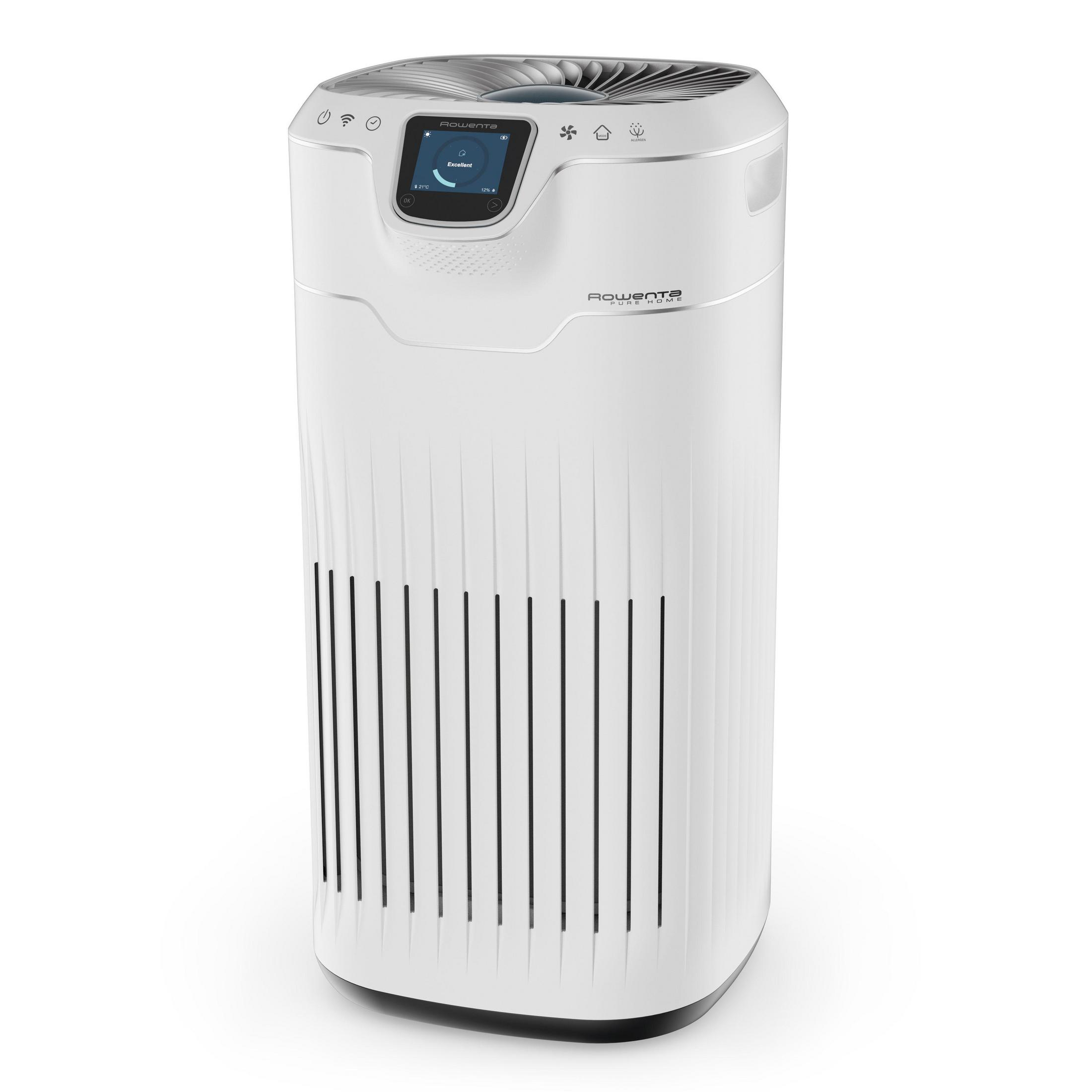 Purificatore d'aria bianco con prese d'aria nere e display digitale.