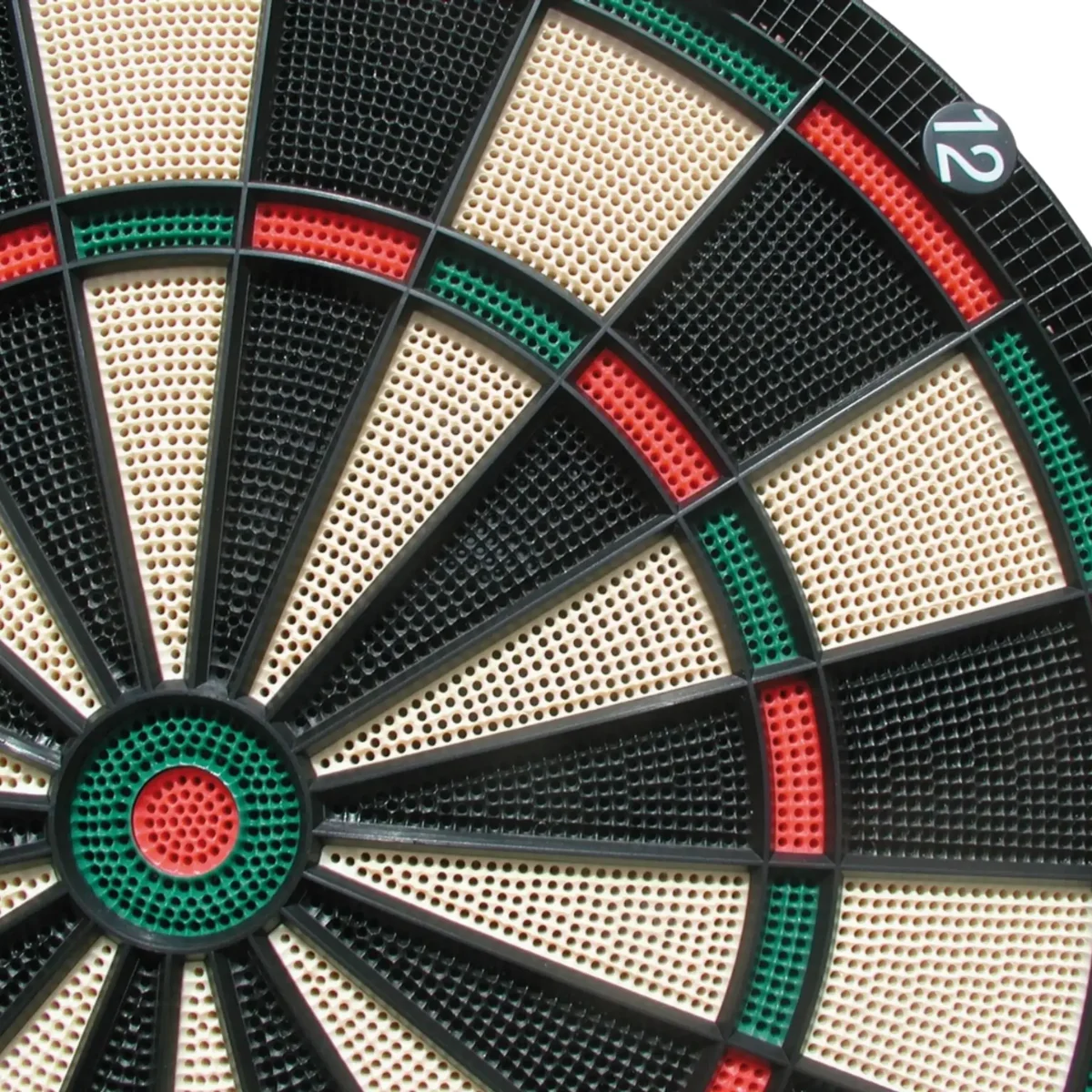 Close-up view of a dartboard with numbers and sections.
